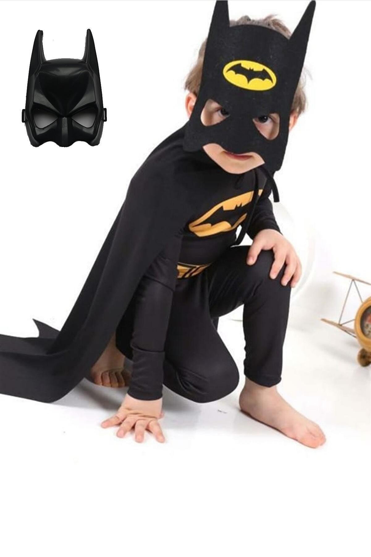 Batman Çocuk Kostümü Pelerinli Ve Maskeli Yarasa Adam Kostümü 2 Maskeli