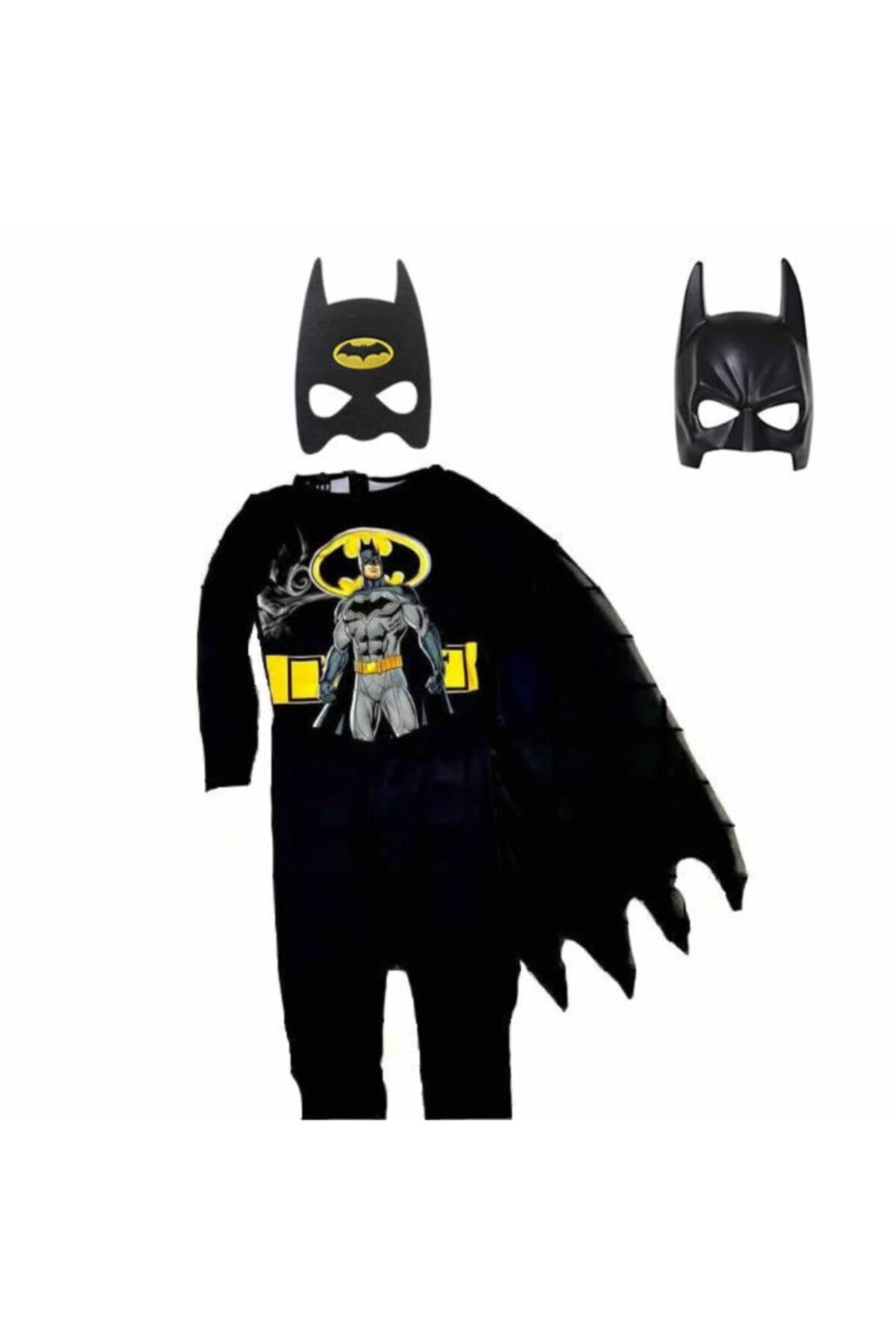 Batman Baskılı Çocuk Kostümü Pelerinli Ve Maskeli Yarasa Adam Kostümü 2 Maskeli