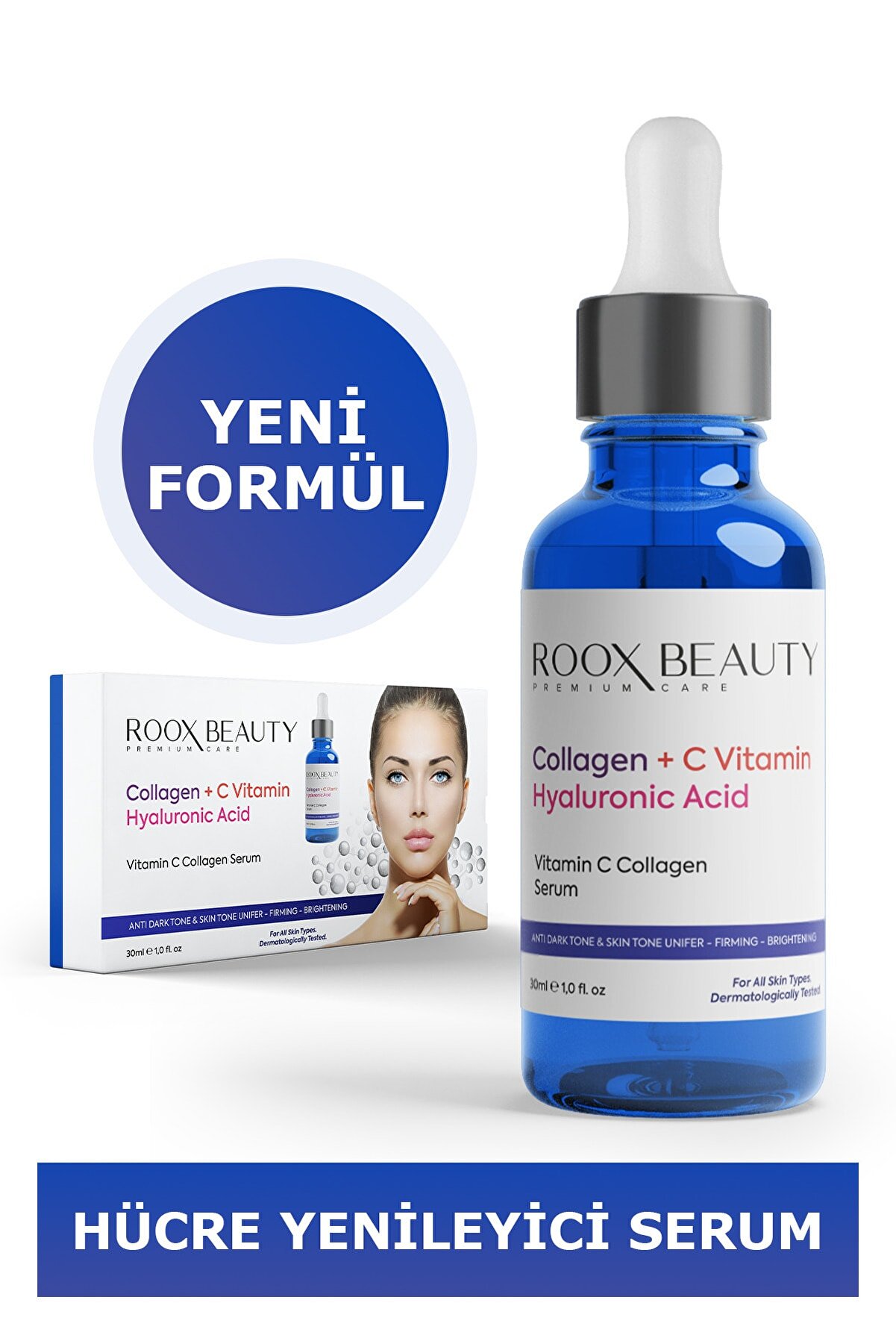 Roox Beauty Kolajen - C Vitamini - Hyaluronik Asit - Hücre Yenileyici Yüz Serumu 30 Ml