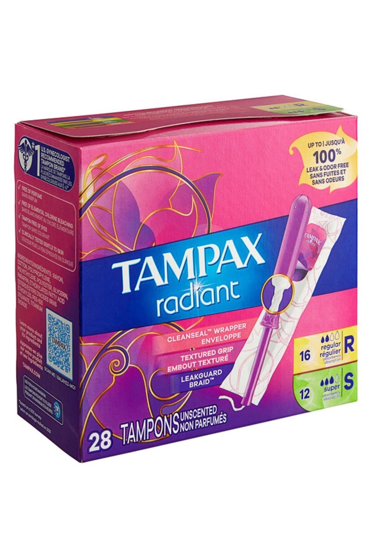 TAMPAX Radiant Cleanseal Wrapper Enveloppe Unscented 28 Adet