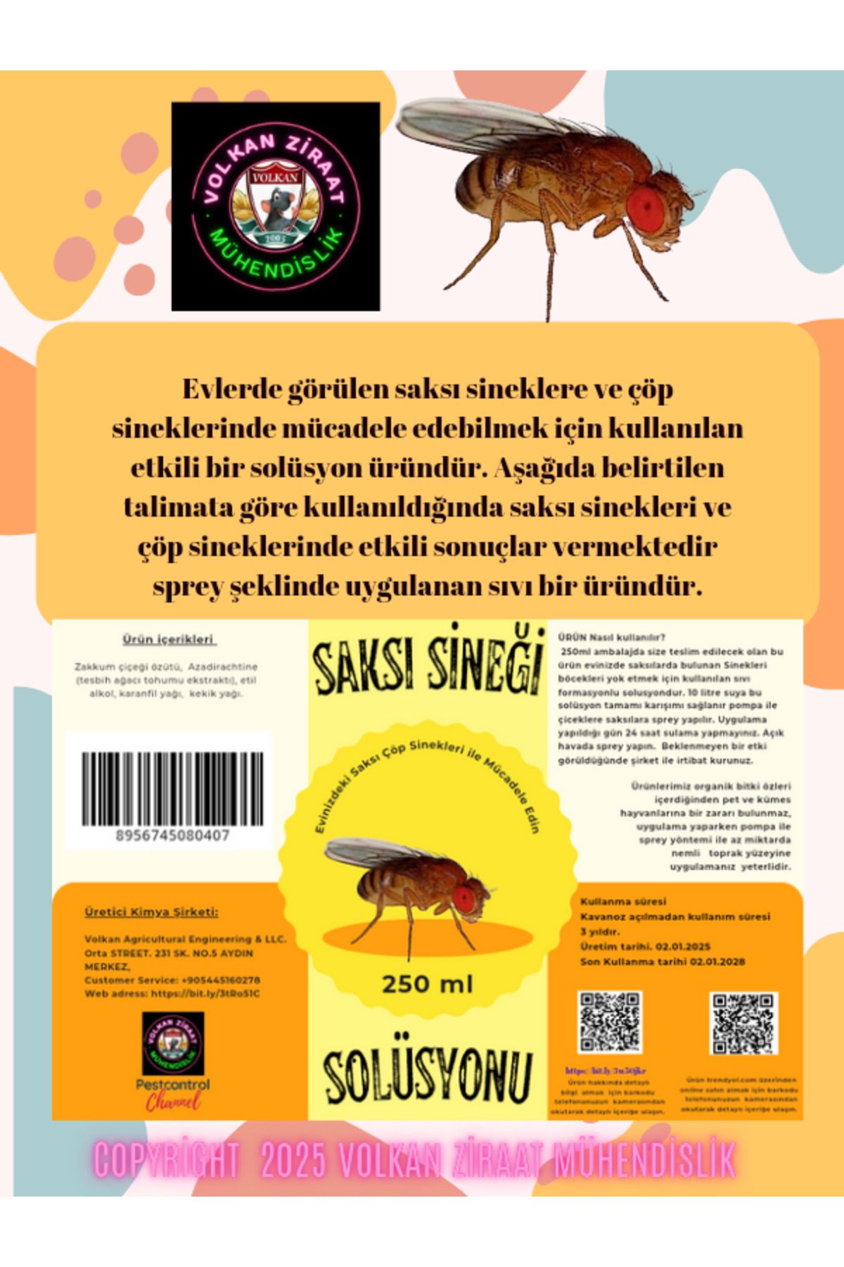 VOLKAN ZİRAAT MÜHENDİSLİK Evde Küçük Çöp Sinek Meyve Sineği Küçük Böcekler Varsa Bu Ilacı Kullanın Mutlaka 250ml