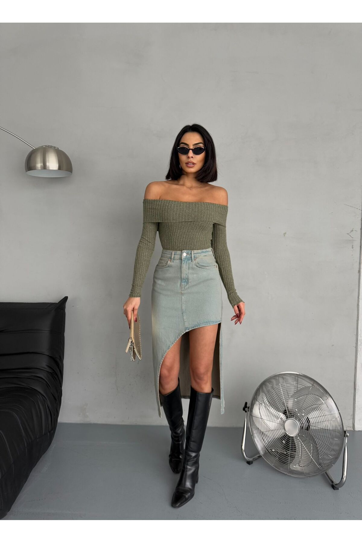 Zeo Basic YAN YIRTMAÇLI TİNT MAXI DENIM ETEK