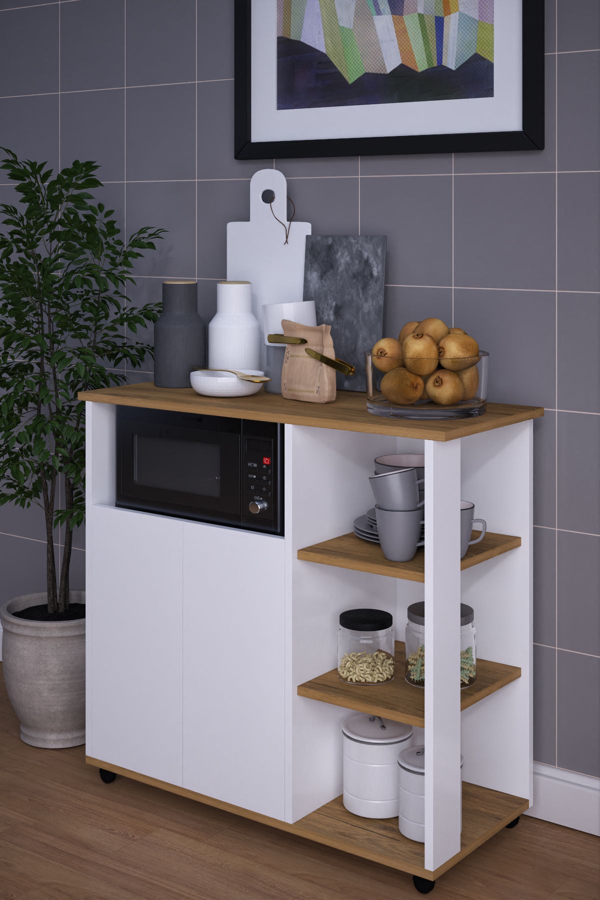 mokaparkavm 2 Kapaklı Çok Amaçlı Şık Mikro Dalga Fırın Dolabı