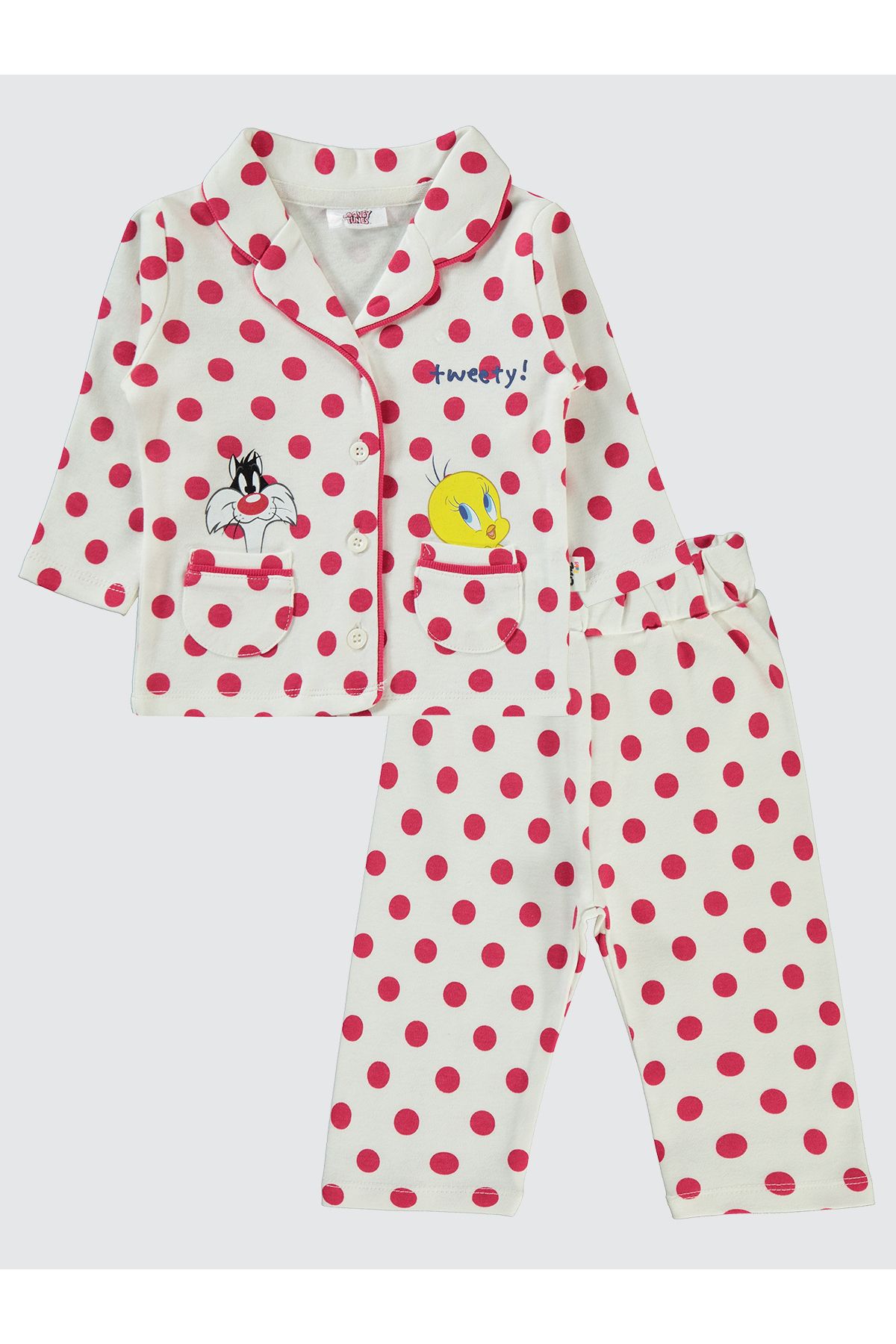 Tweety Kız Bebek Pijama Takımı 6-18 Ay Ekru