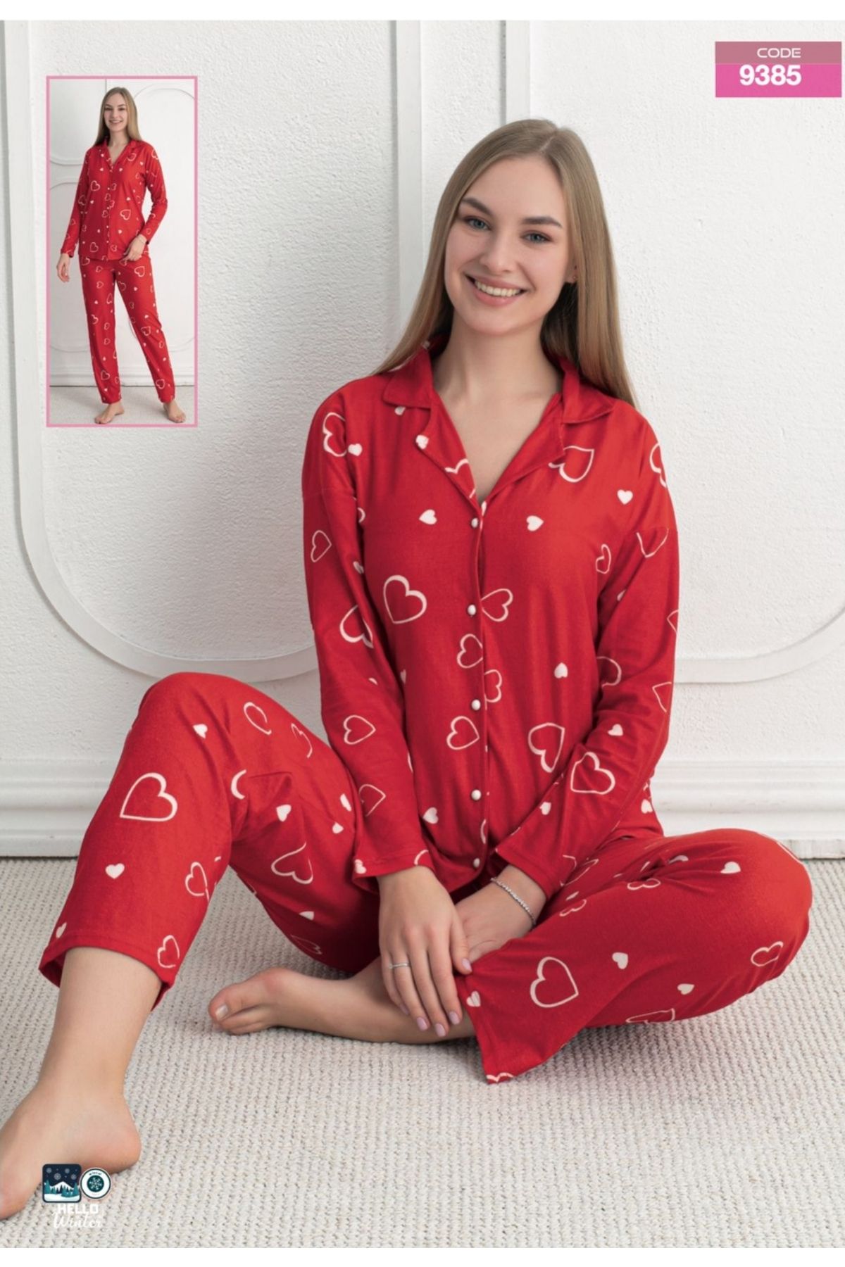 benbarek Kalp desenli pijama takımı