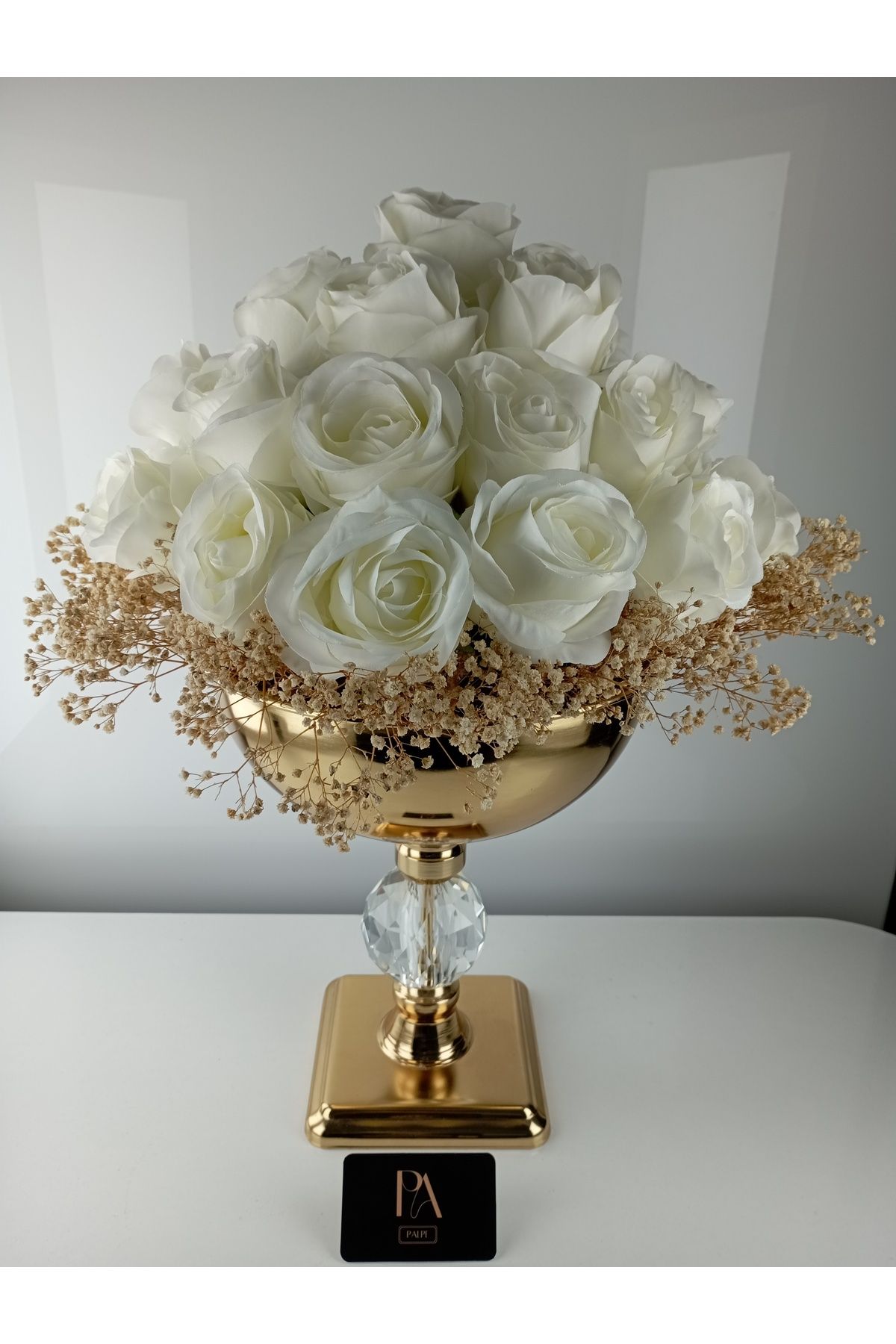Palpe Kristal Metal Gold Saksıda Yapay Kız Isteme Çiçeği Nişan Sevgili Söz Aranjmanı Masa Çiçeği Dekoru