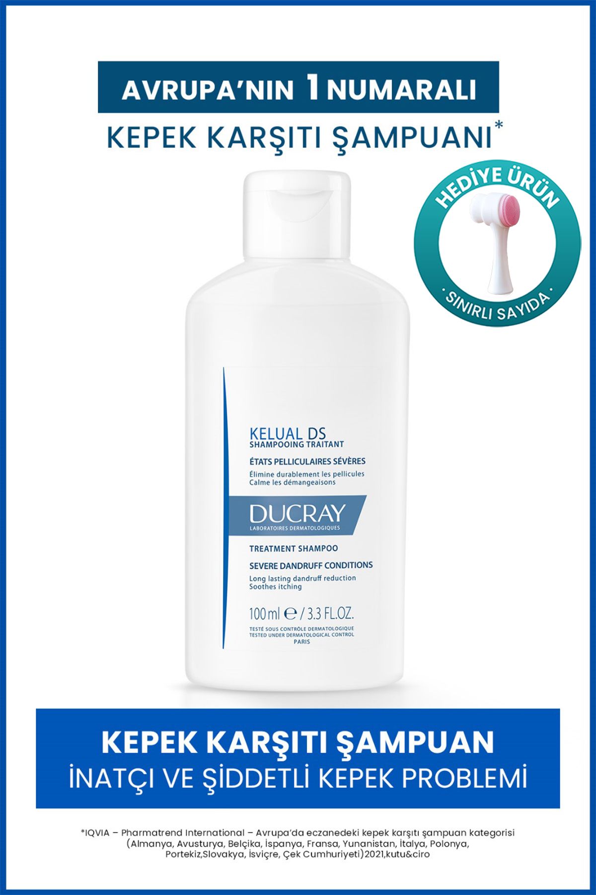 Ducray Kelual Ds İnatçı Kepeğe Karşı Şampuan 100 ml X Yüz Temizleme Fırçası