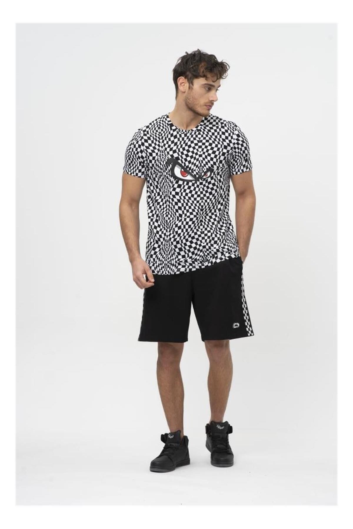 No Fear Siyah Dama Desenli Kısa Kol Erkek T-shirt M50091