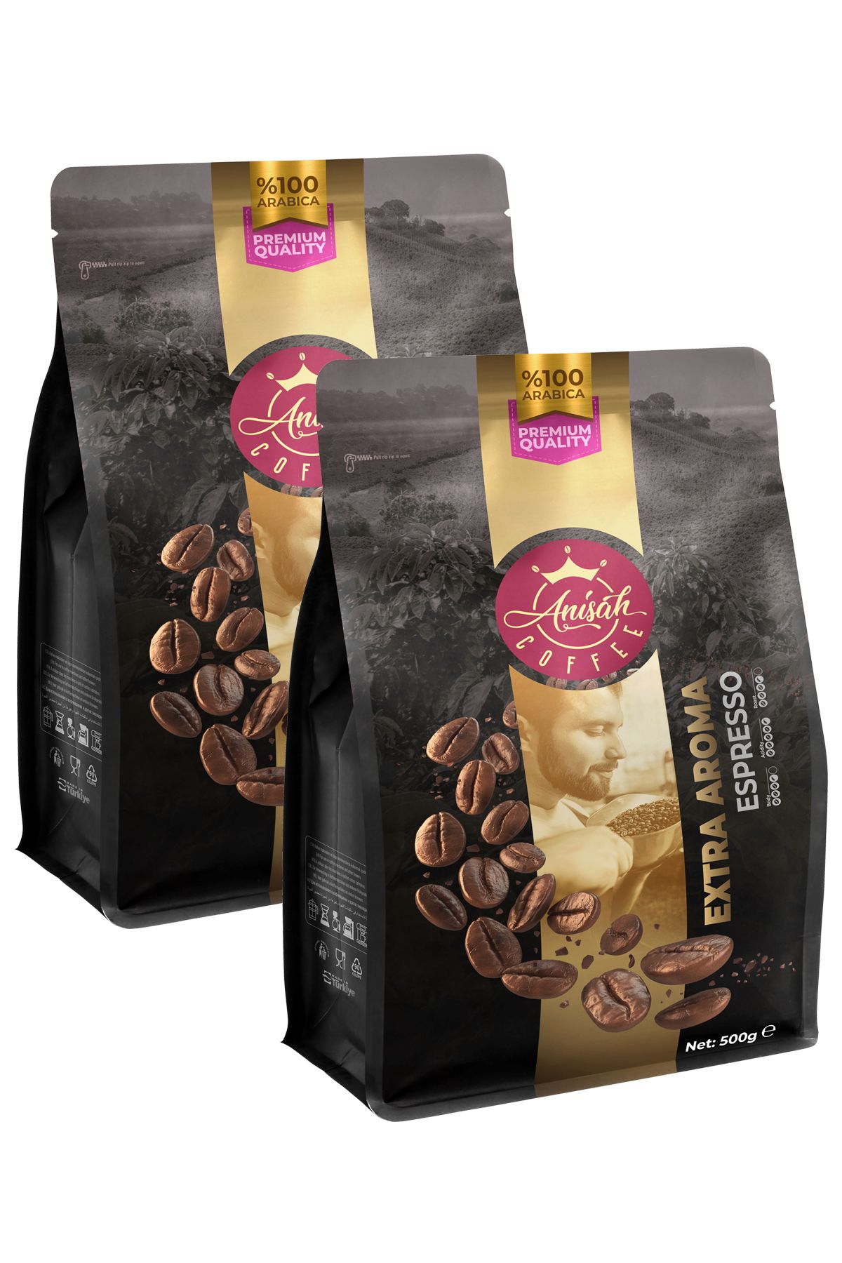 Anisah Coffee Extra Aroma Espresso Kahve Çekirdeği | 2x500g | %100 Arabica | Zengin Çiçeksi Aroma | Yumuşak Gövde