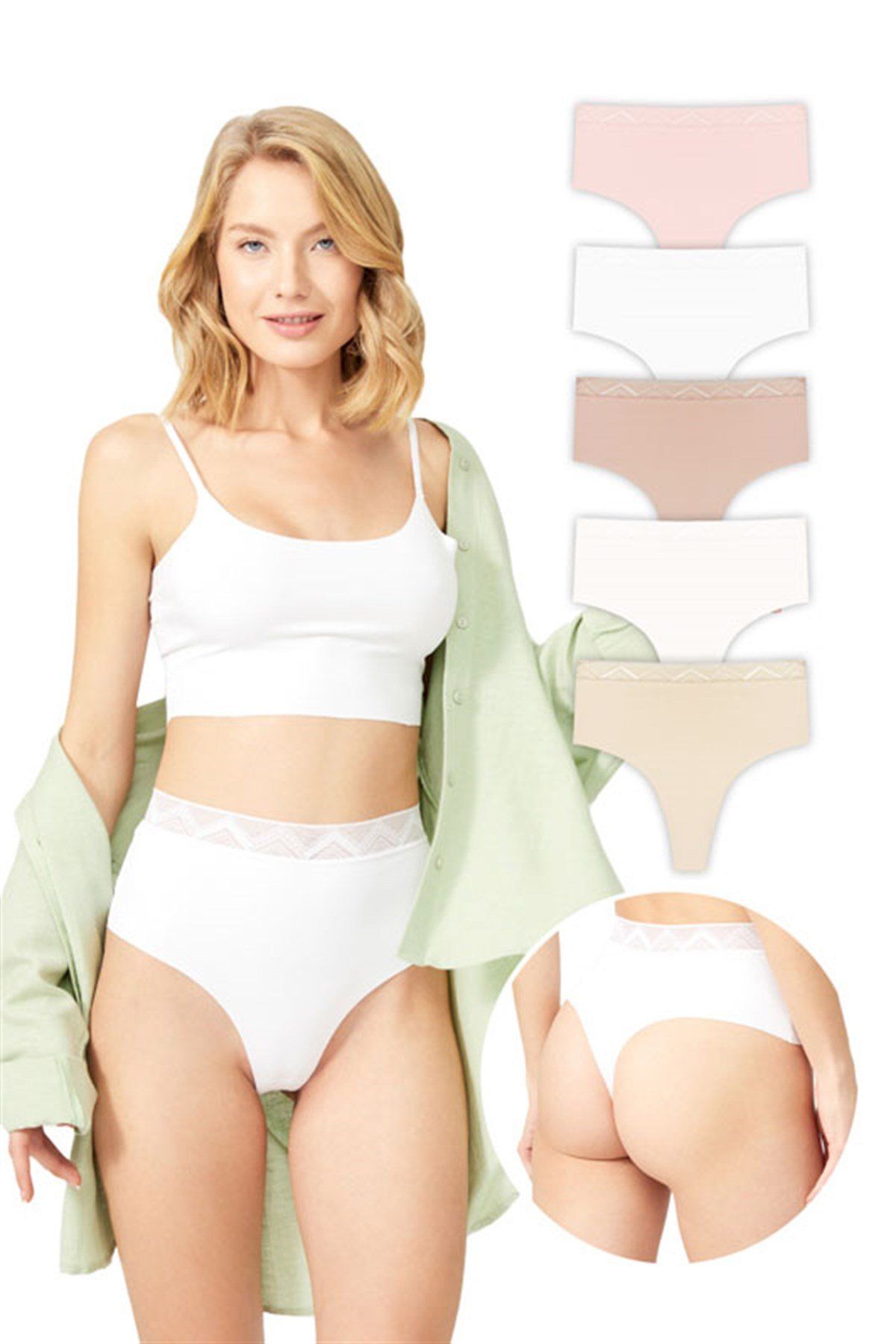 Cottonhill Basic Yüksek Bel Lazer Kesim Tanga Külot 5'li Paket - 2
