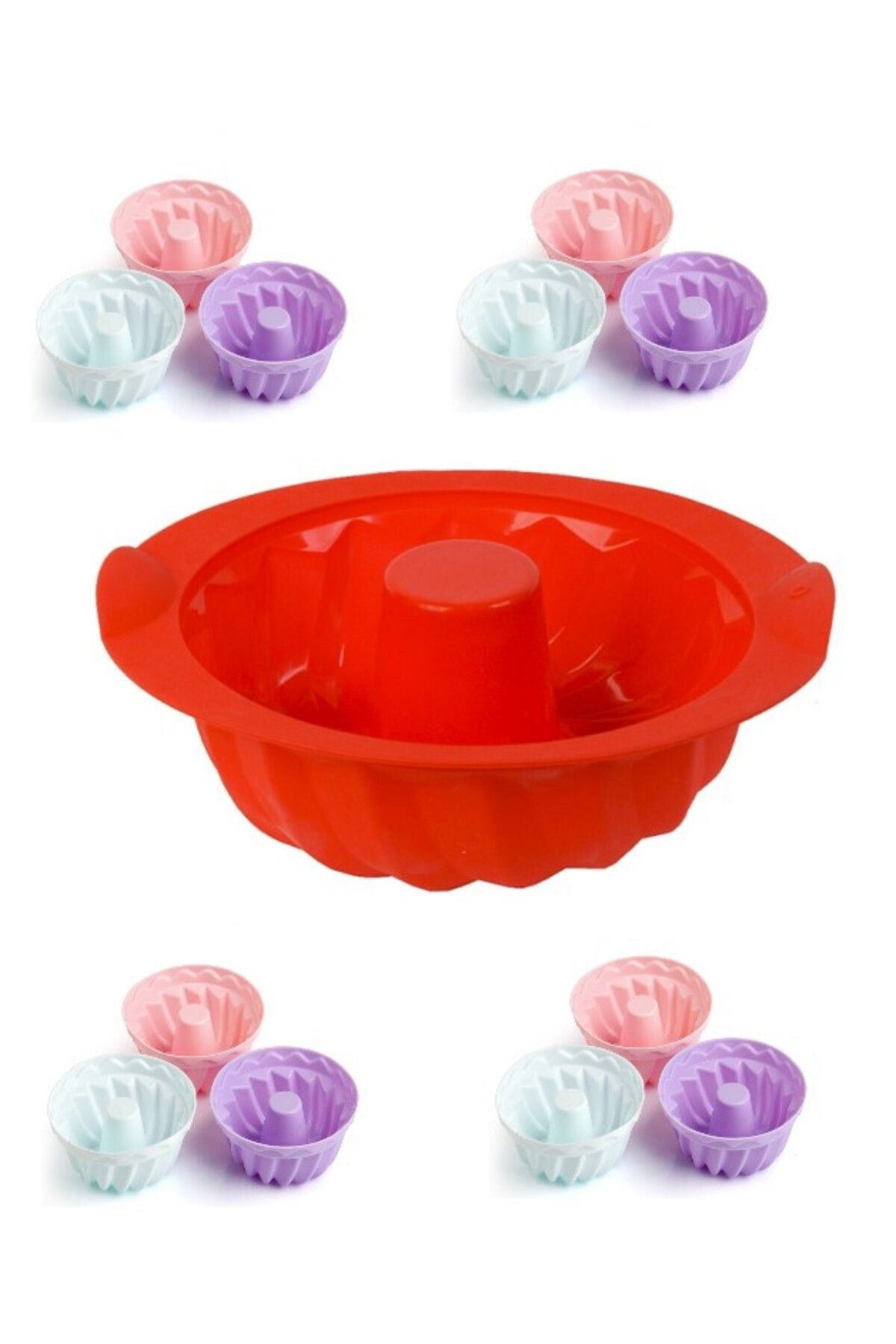 silcap silicone Silikon Kek Kalıbı Seti, 1 Adet Big Chef Kek Kalıbı ve 12 Adet Muffin Kek Kalıbı