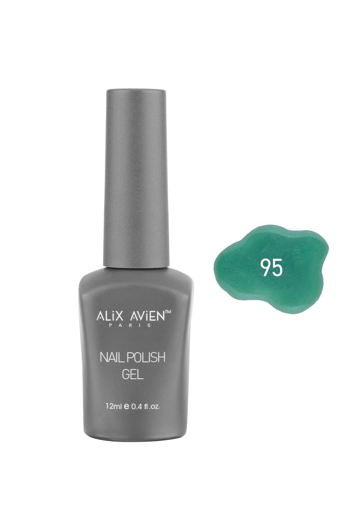 Alix Avien Işıltılı Yeşil Kalıcı Oje 95-Yoğun Renk Veren Jel Oje 12 ml-Nail UV Gel Polish 95