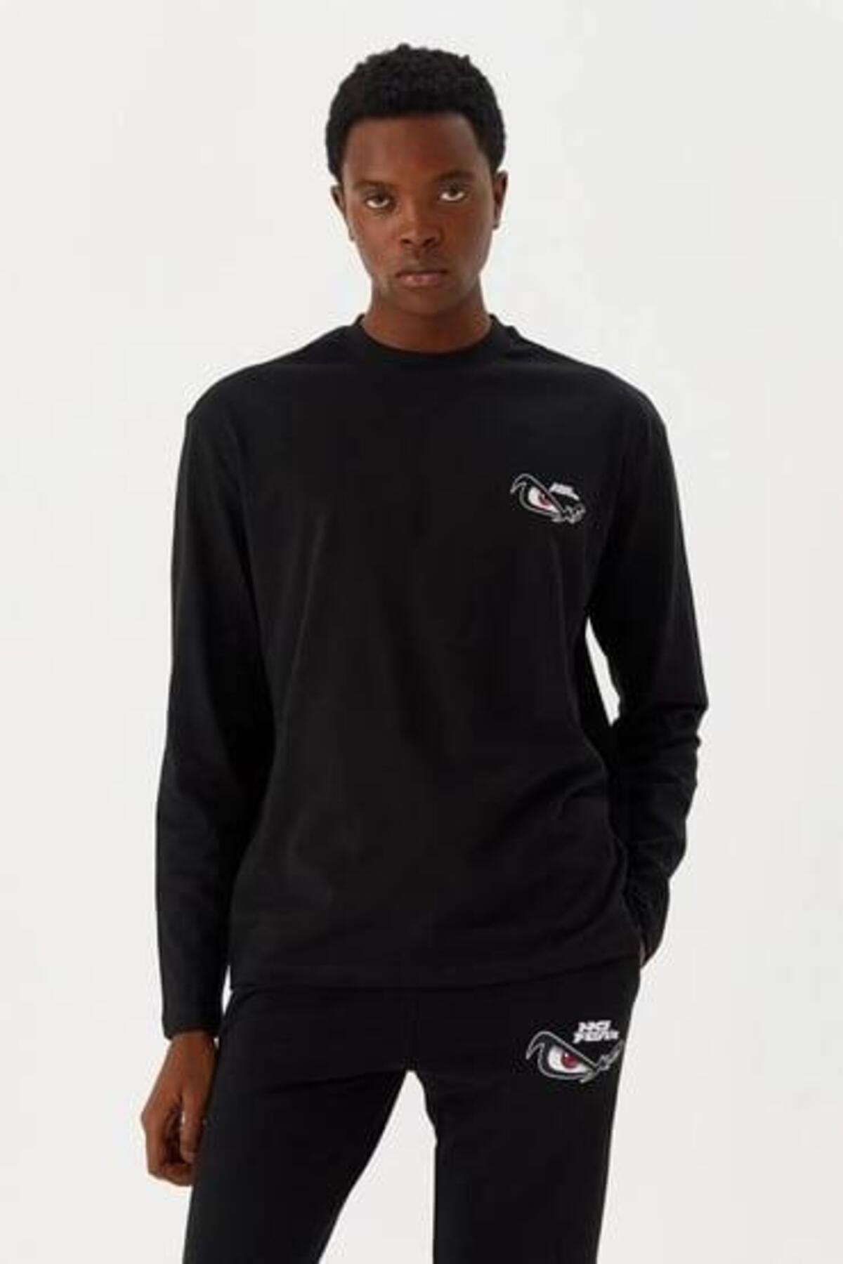 No Fear Siyah Bisiklet Yaka Uzun Kol Penye Erkek T-shirt M500226