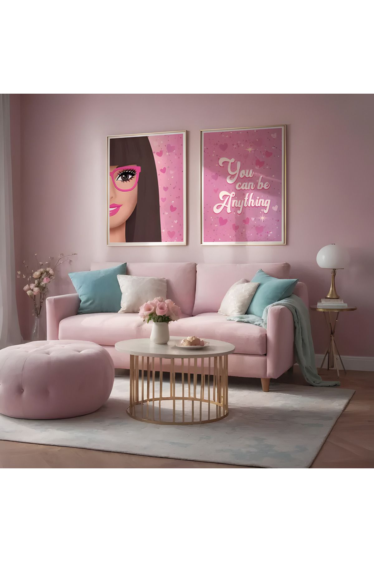 Home Pembe Barbie Tablosu 2'li set Çocuk ve Genç Odası Poster seti,