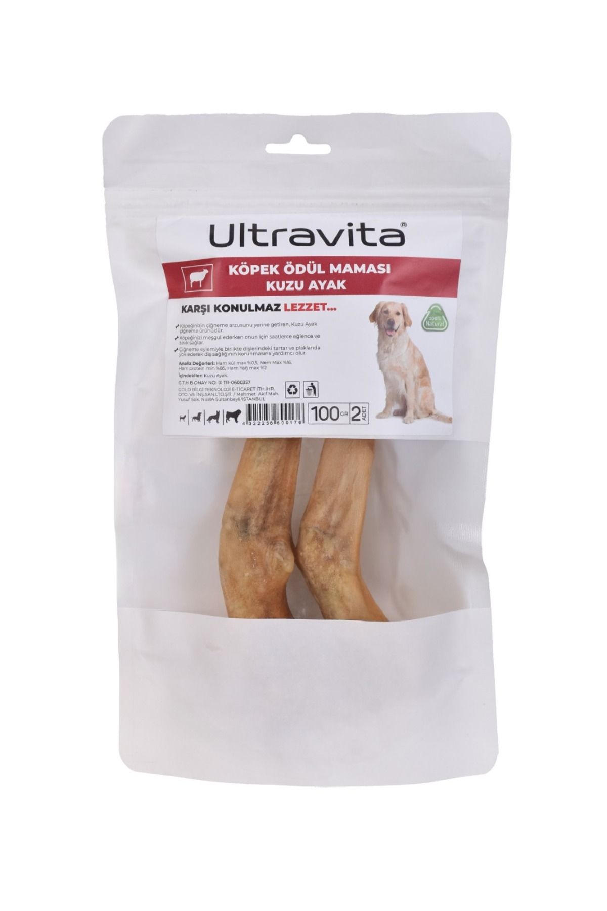 ULTRAVİTA 2 Adet %100 Doğal Kurutulmuş Kuzu Ayak Kemik Çiğnemelik Köpek Ödül Maması