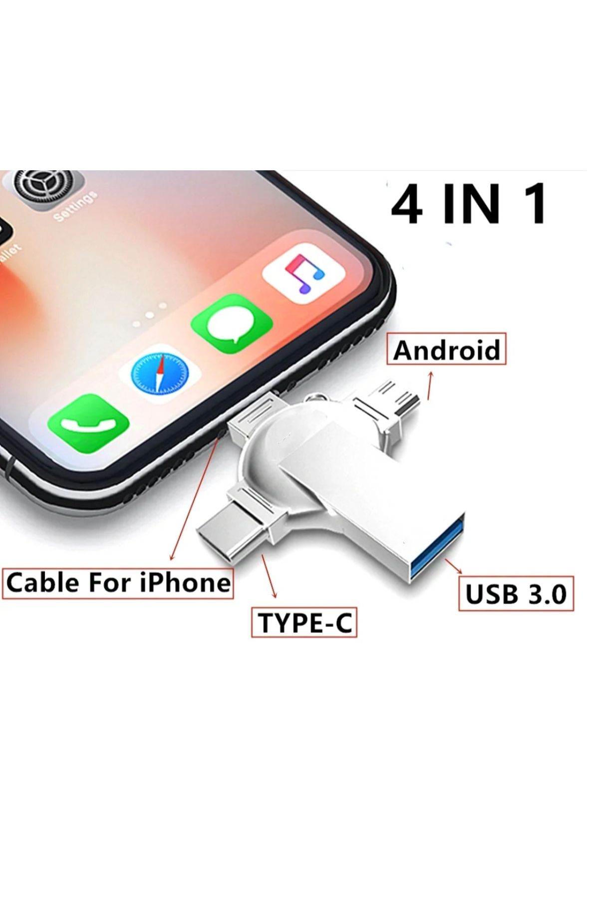 Nivda Usb Bellek Flash Bellek 256gb 128gb Otg Dört Bağlantı Noktası: Lightning Tip C Micro Usb Iphone