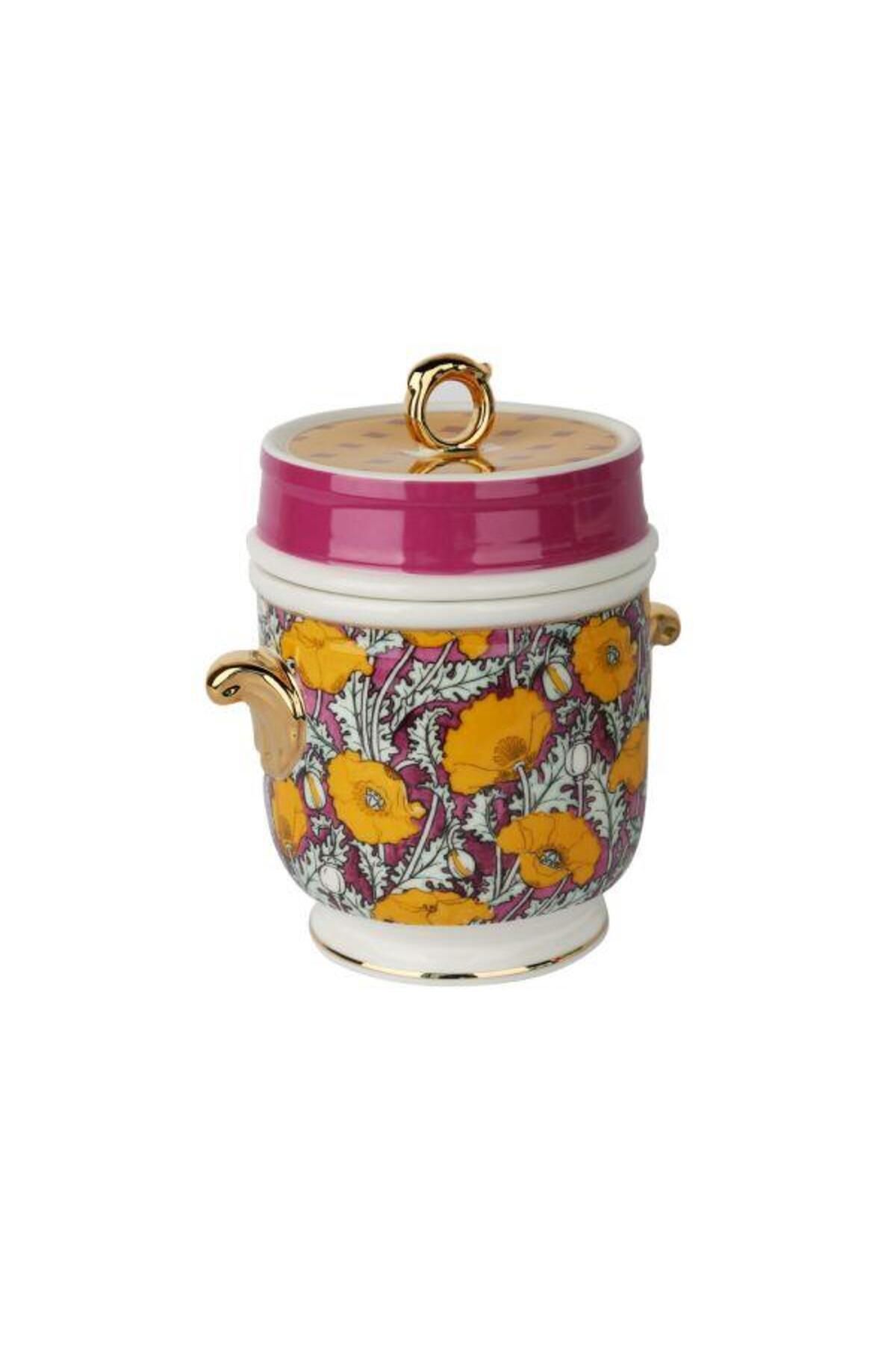 Lucky Art Eliana Bone China Porselen Karışık Desenli Kulplu Kavanoz 16 Cm Lyhd 589