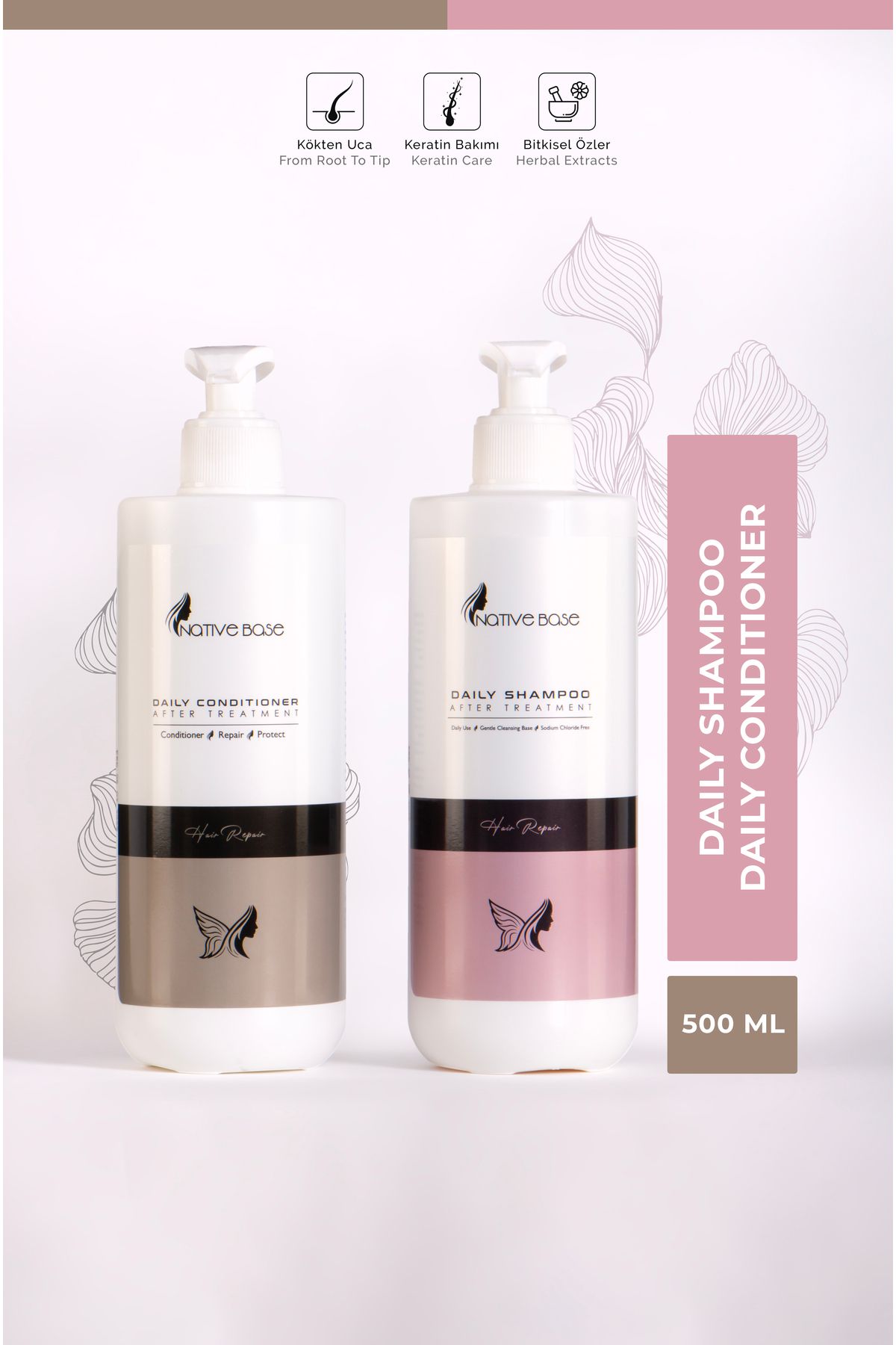 Native Base Keratin Sonrası Günlük Şampuan ve Krem 500 ml