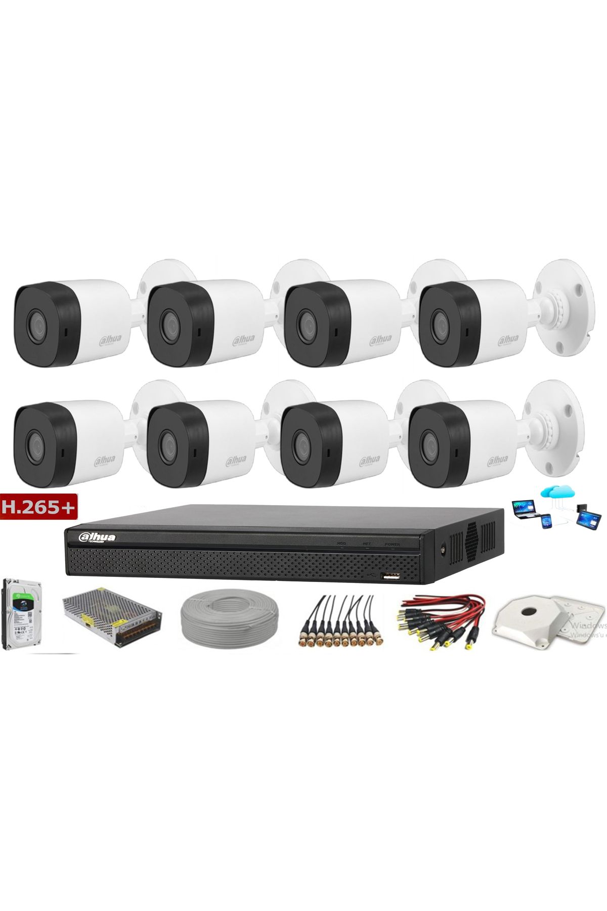 Dahua 8 Kameralı 2 Mp Ahd Güvenlik Kamera Sistemi DAHUAHAC-B1A21-0360BD