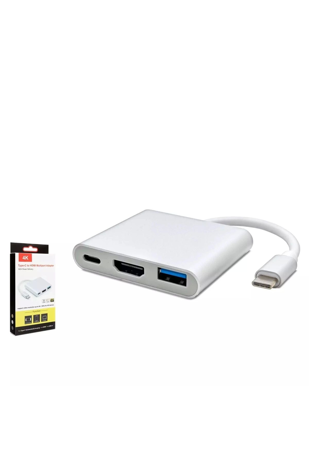 HADRON Hdx7764 Type-c (M) To Hdmı Usb3.0 Type-c (3F) Adaptör 3port Mac Sılver