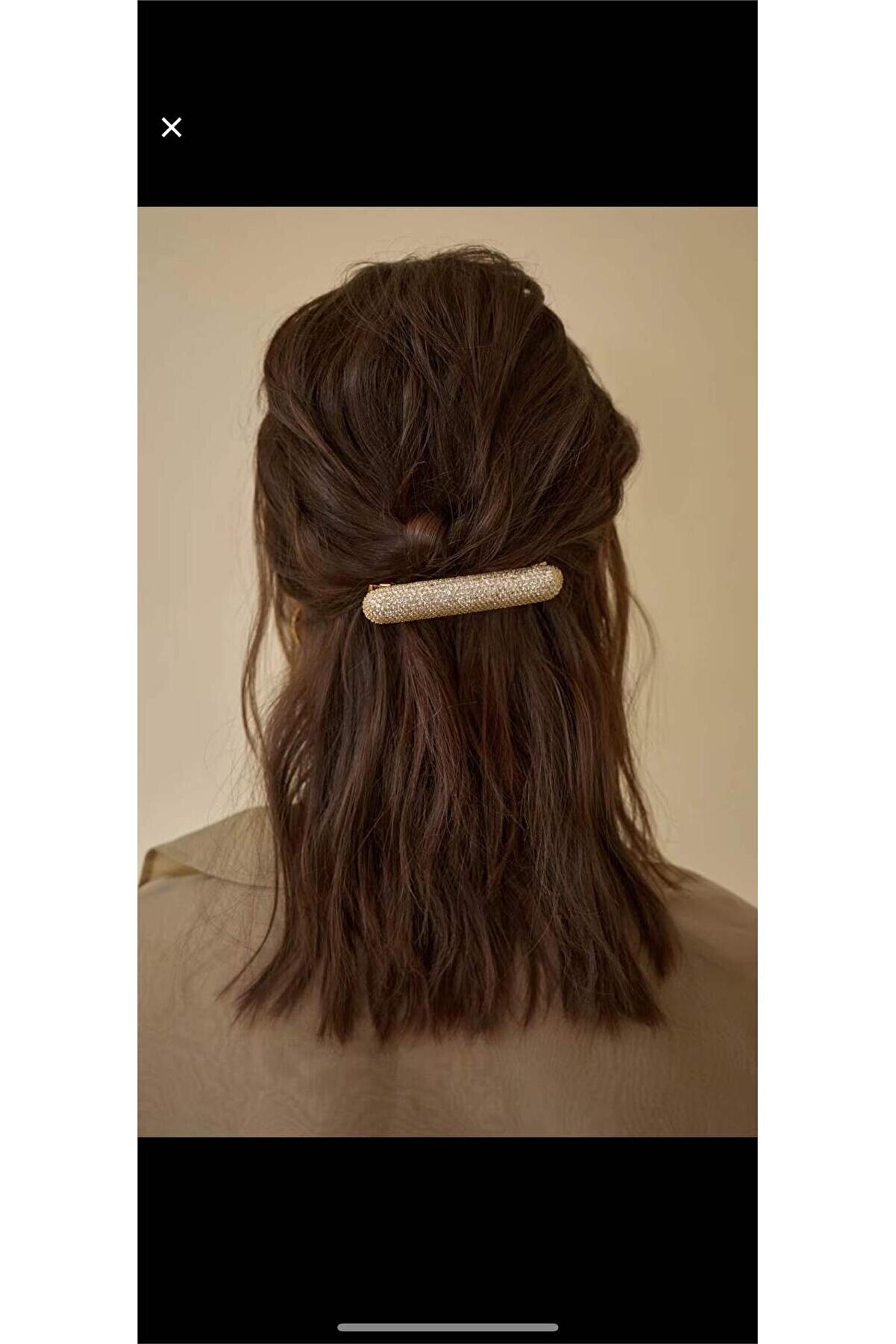 Pelin Aksesuar Gold Kristalli Büyük Otomatik Toka - Şık ve Pratik Saç Aksesuarı