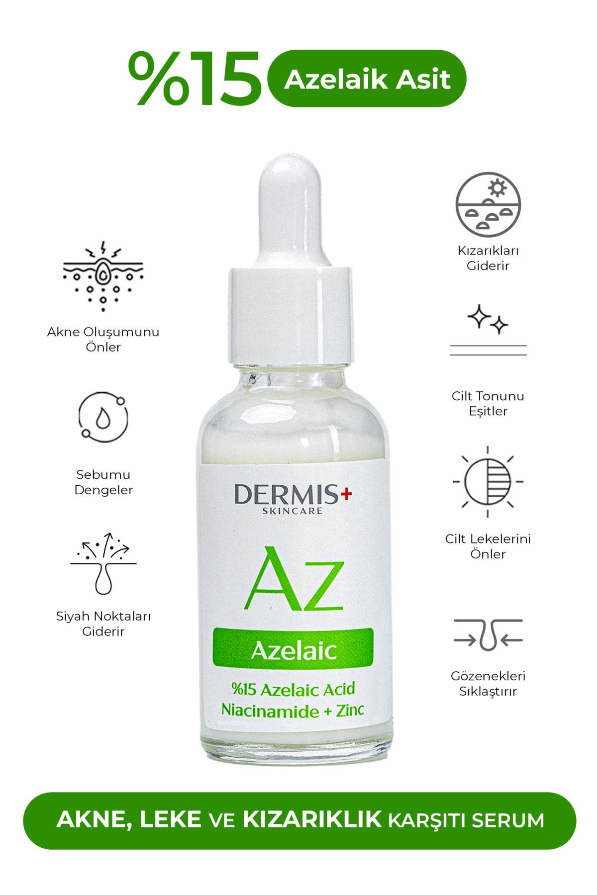 DERMIS PLUS %15 Azelaik Asit, Akne Karşıtı, Gözenek Sıkılaştırıcı Ve Leke Karşıtı Serum