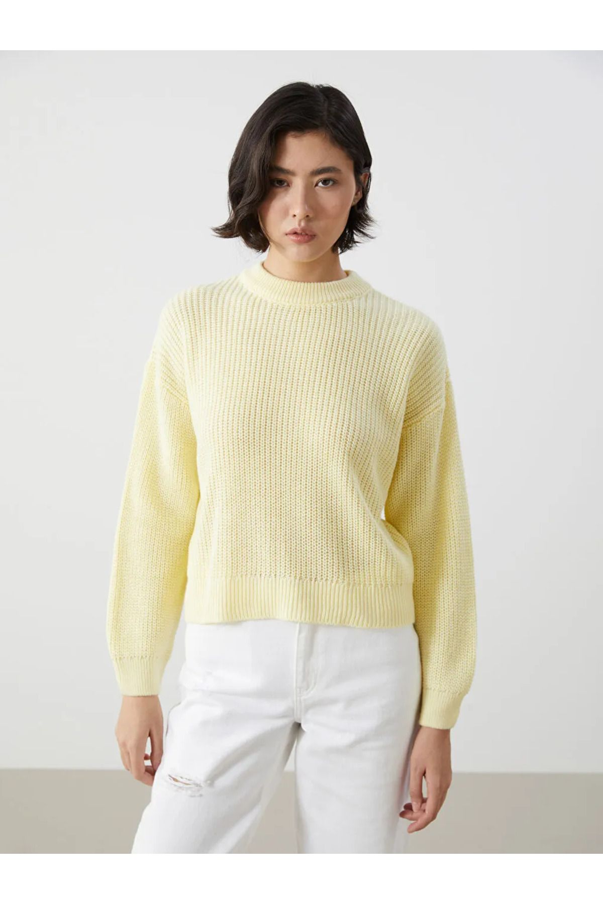 LC Waikiki LCW Vision Sarı Bisiklet Yaka Oversize Kadın Triko Kazak