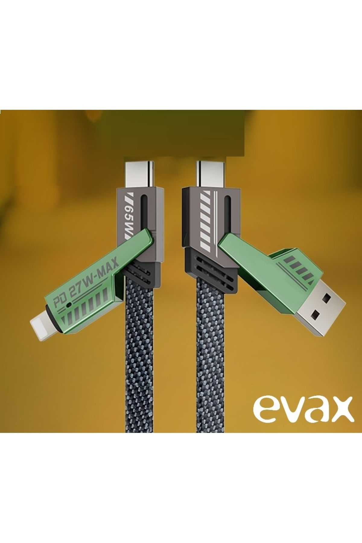 EVAX 4’lü 2in2 1.5mt Data ve Şarj Kablosu Kablosu Type-C Lightning Bir Arada