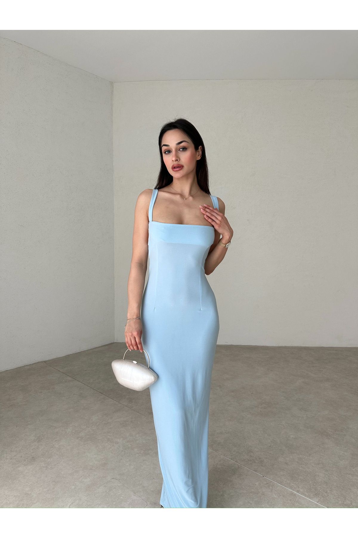 Mooi Butik LOVELACE Maxi Elbise 3922 -  bebe Mavi