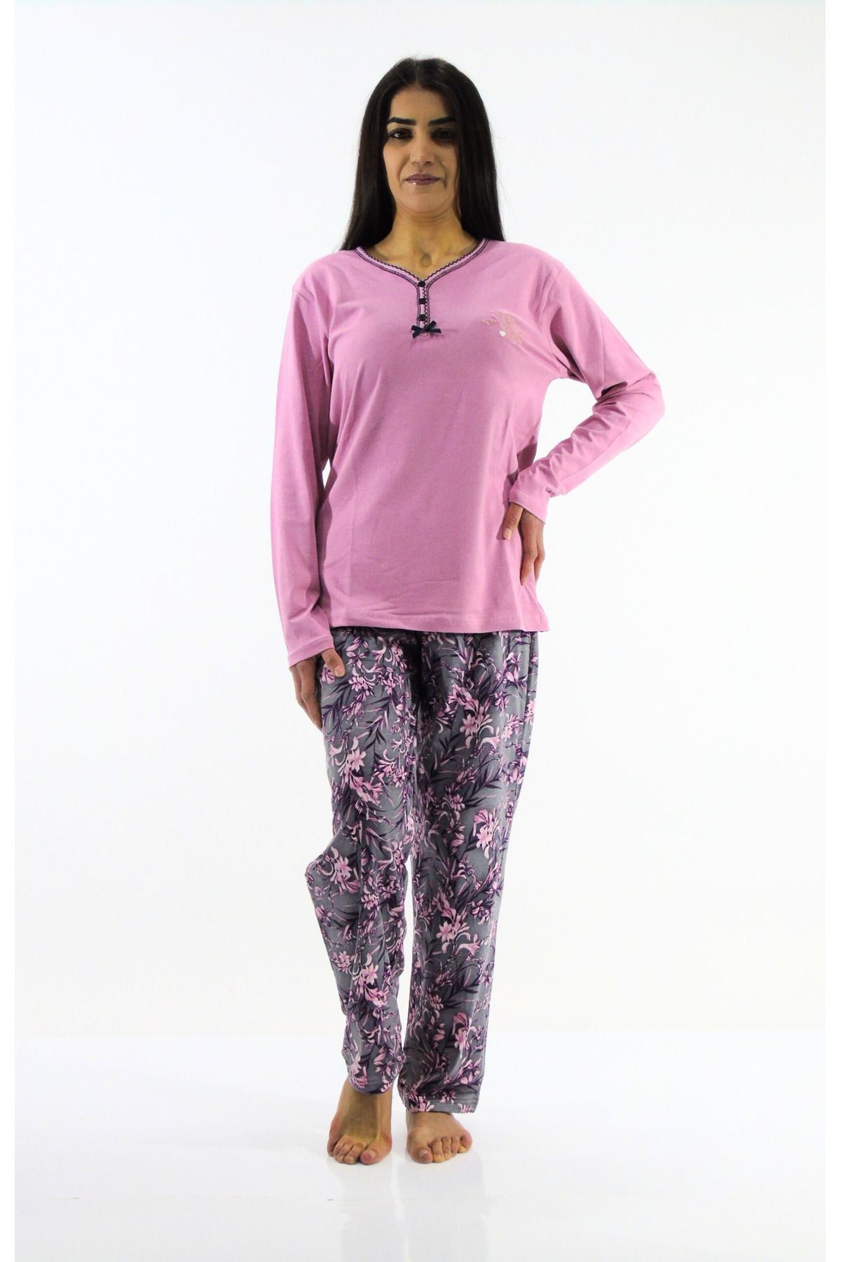 mefa Çiçek Desenli İnterlok Pijama Takımı