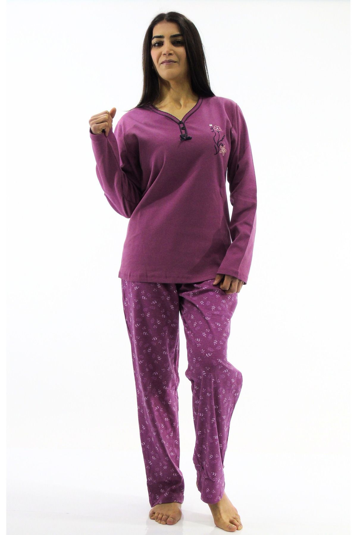 mefa Yaka Düğmeli İnterlook Pijama Takımı