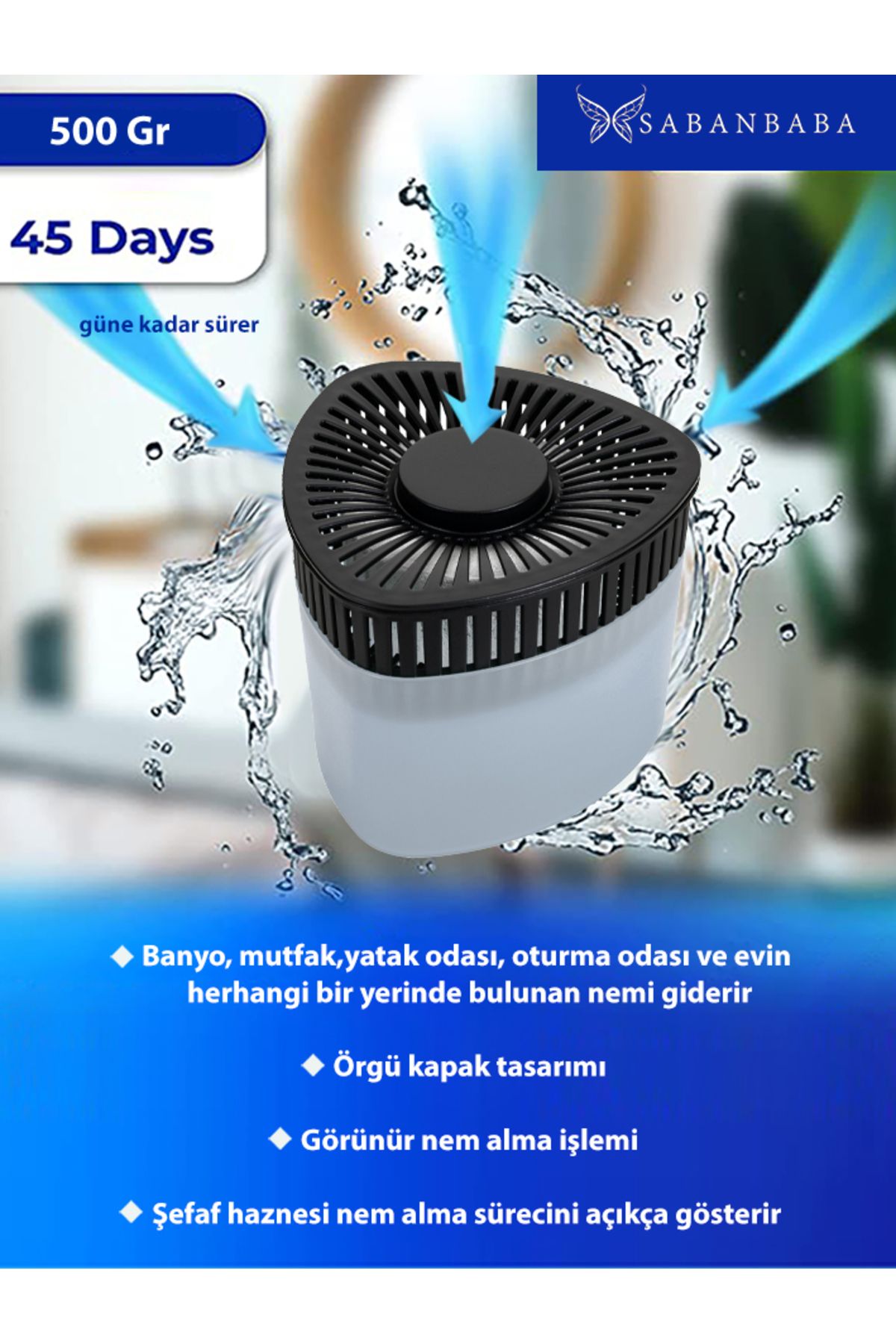 Saban 500 gr Nem Alıcılı Ve Rutubet Giderici Aparat Üçgen Naturel (TABLET DAHİL)