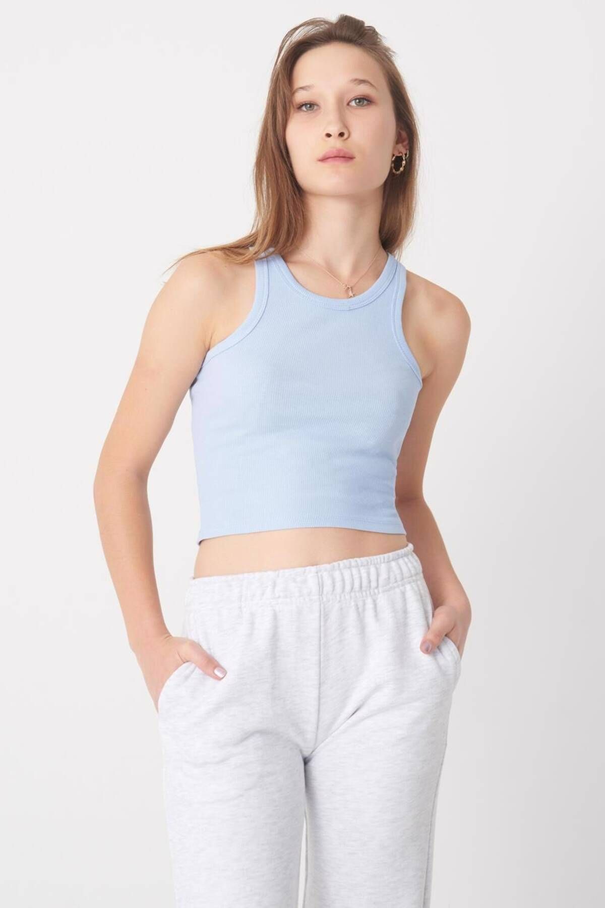 Addax Halter Yaka Fitilli Crop Atlet A0942-x5