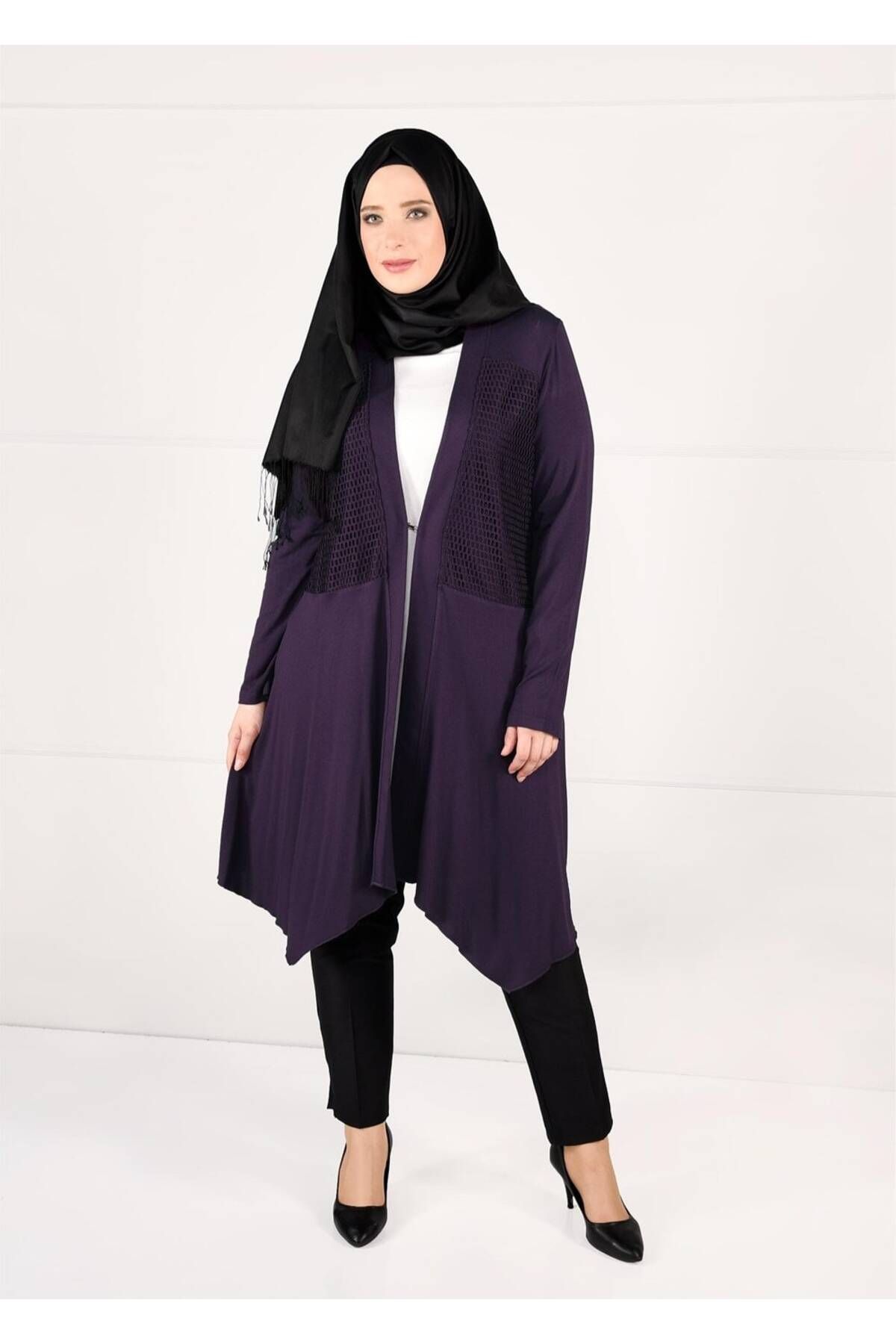 TRENDTESETTÜR Kadın Mor File Detaylı Penye Tunik 2636