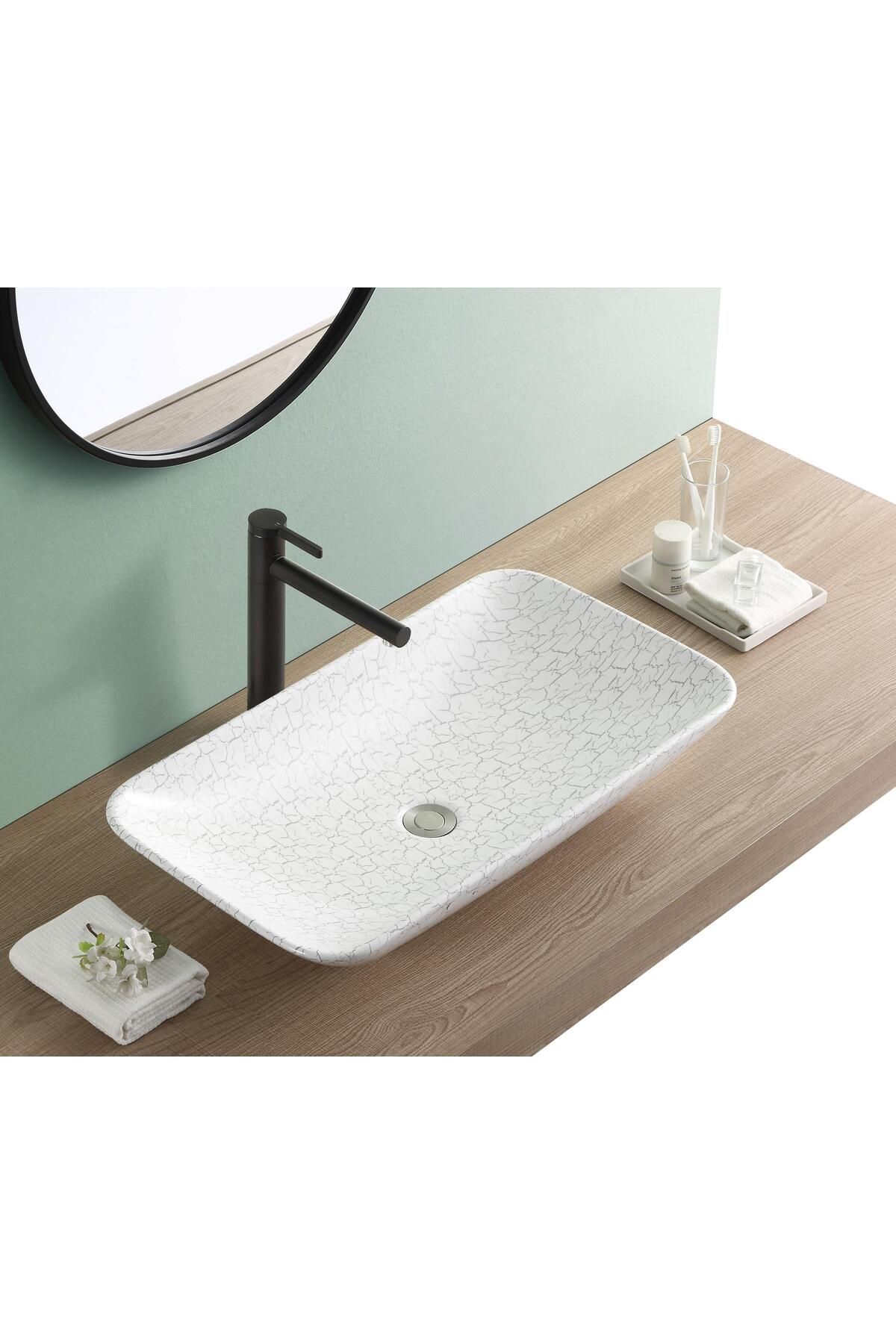 PUROSER Marbel Cracking Design Tezgah Üstü Çanak Lavabo