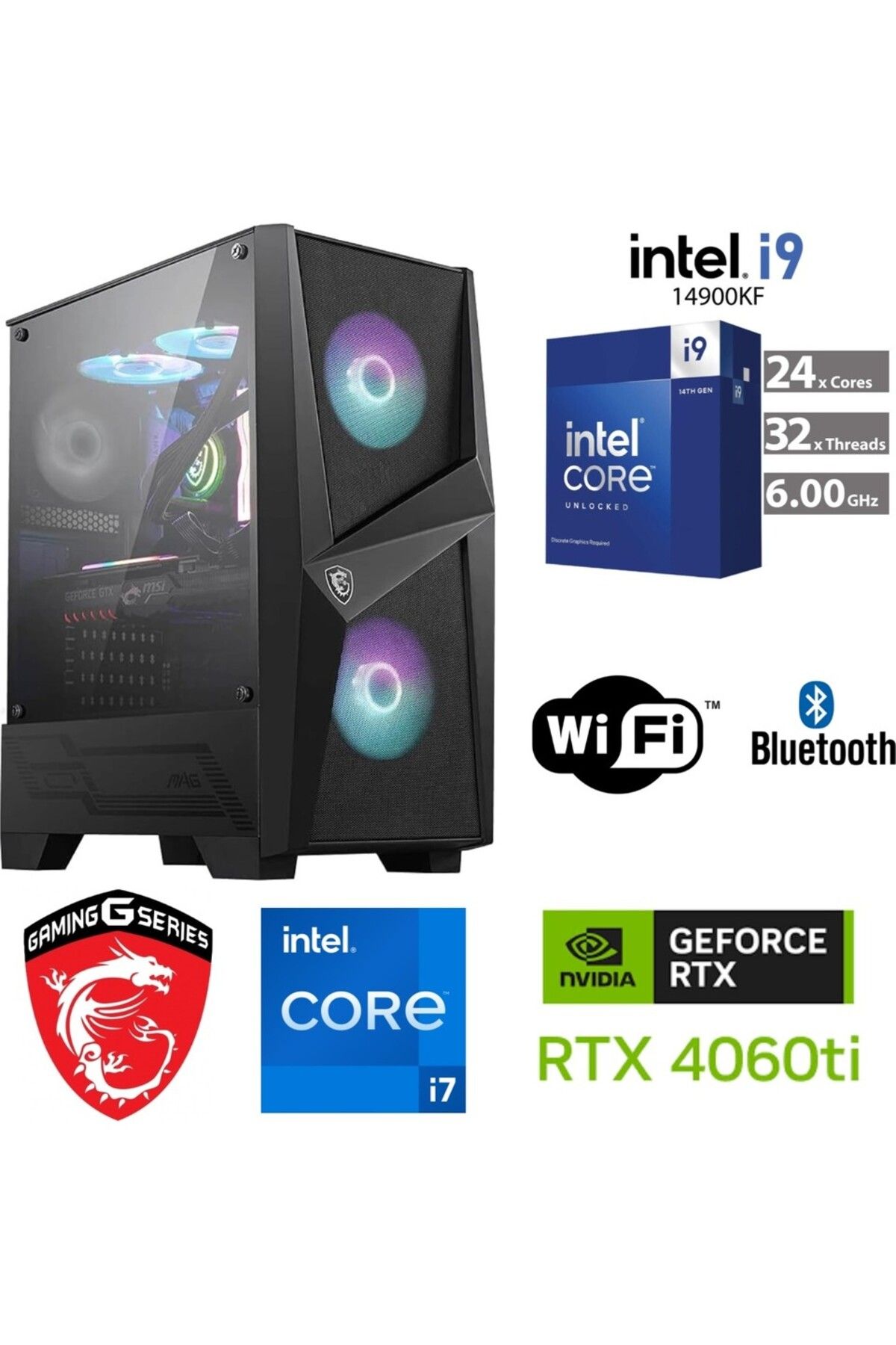 MSI Ddr5 – Rtx 4060Tİ 16 GB – Intel I9 14900KF – 32GB Ddr5 6000 Mhz Ram – 1 Tb M.2 SSD – Sıvı Sogutma –