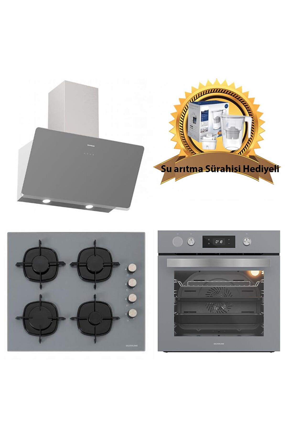 Buhar Destekli AirFrayer Gri Cam Ankastre Set 3457 - CS5335S01- BO65P4S01