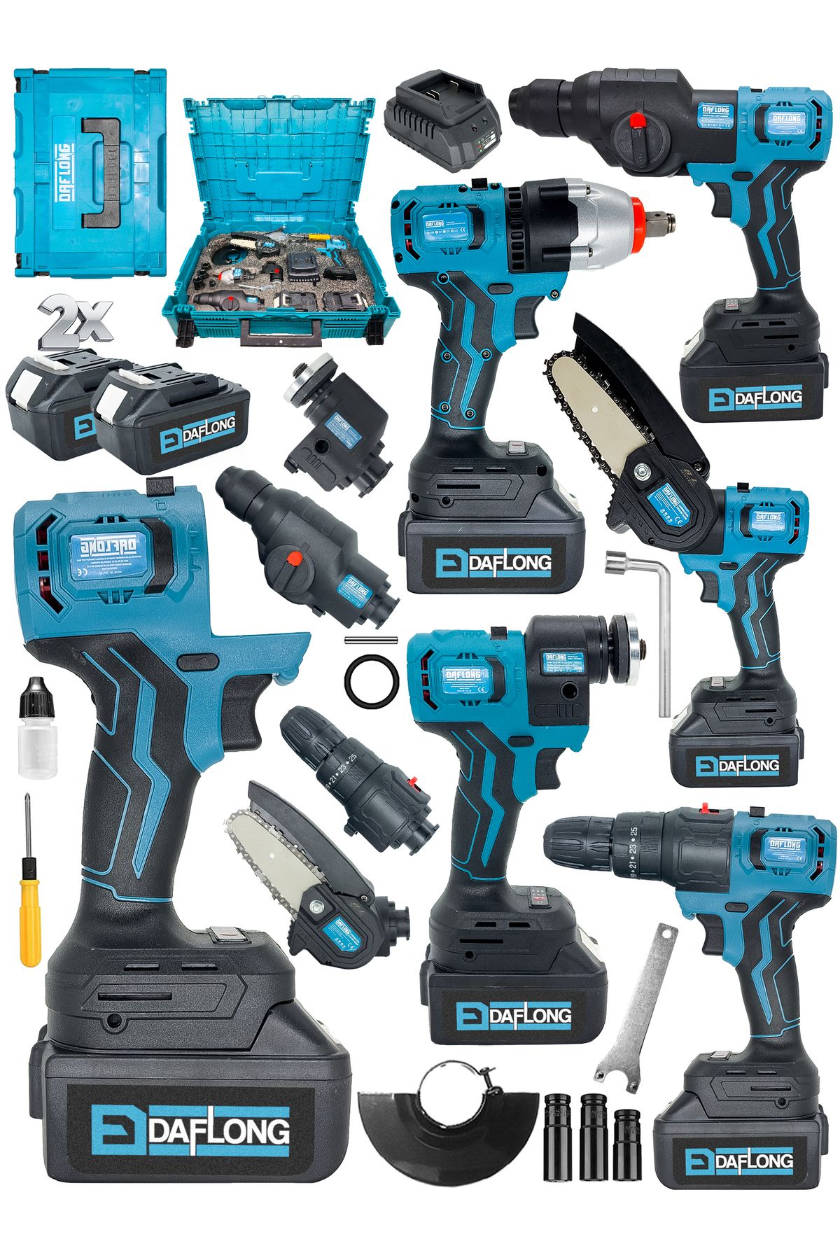 DAFLONG Tak Çıkar 5 Kafalı Süper Set Darbeli Matkap Testere Taşlama Somun Sökme Hilti