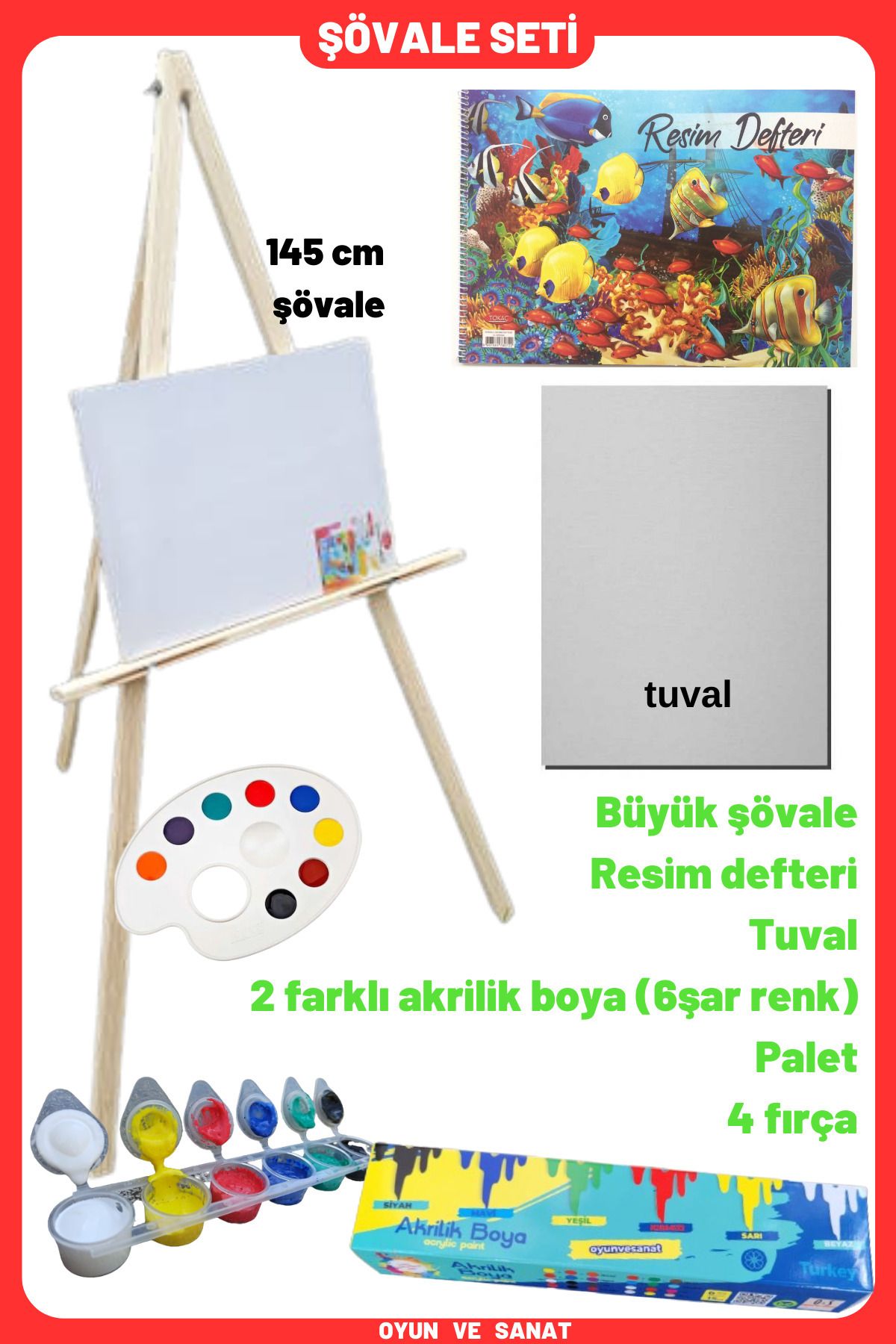 O&S Oyun ve Sanat Eğlen-Üret Şövale Resim Boyama Başlangıç Seti - (ŞÖVALYE), Tuval, Tual Seti