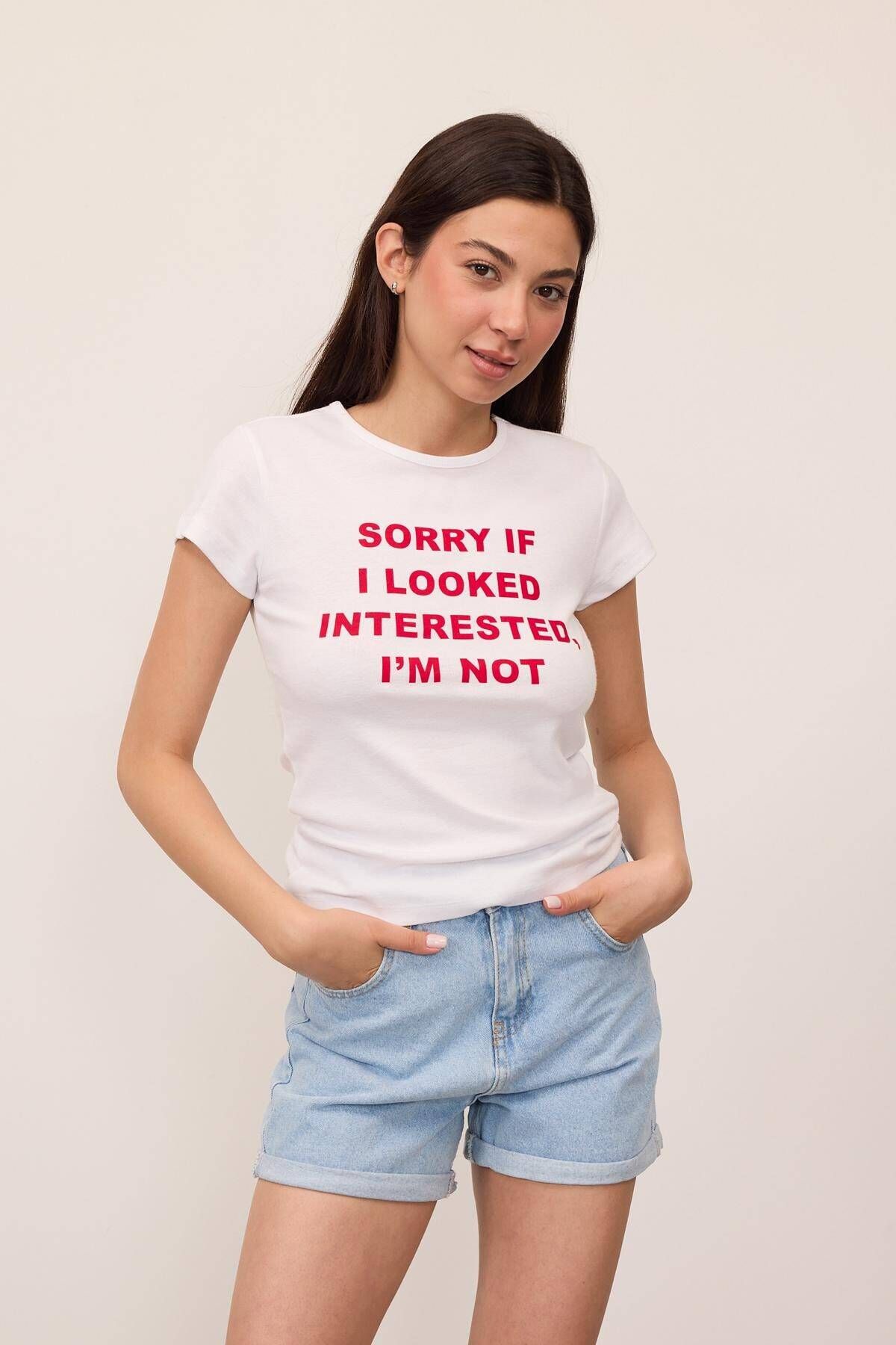 Addax Sorry If I Looked Interested I`m Not Yazılı T-shirt P1540-k2