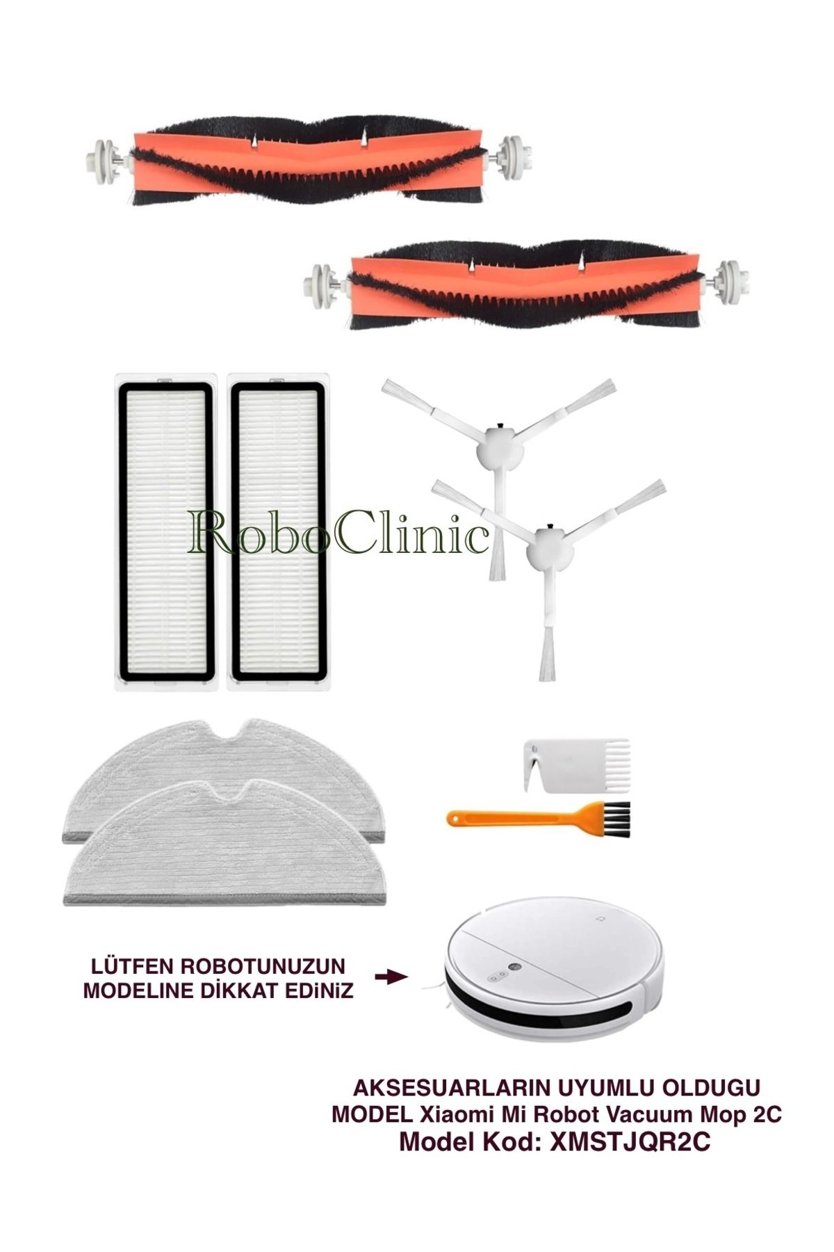 Roboclinic Xiaomi Mi Robot Vacuum Mop 2C (Model Kod: XMSTJQR2C) Uyumlu Fırça,Filtre,Mop Set-10 Parça