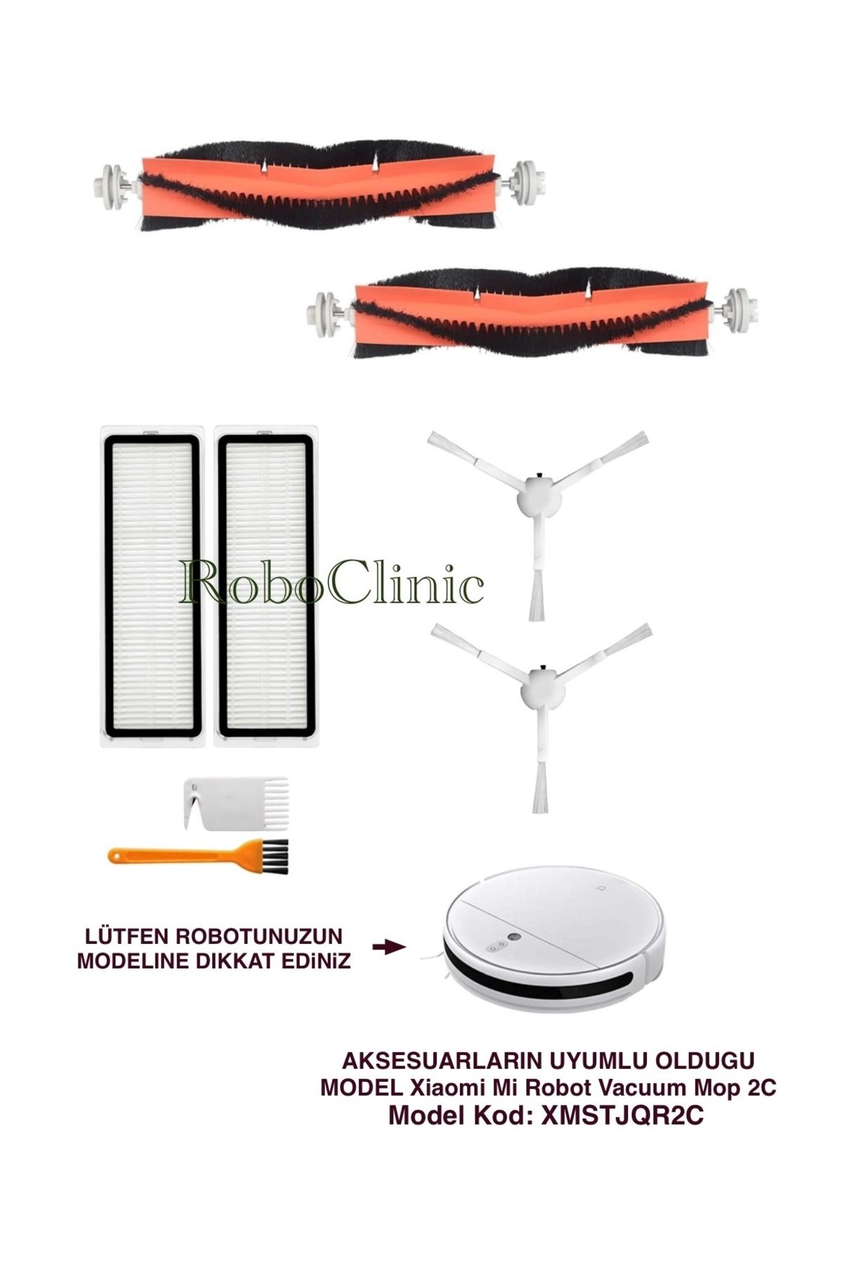 Roboclinic Xiaomi Mi Robot Vacuum Mop 2C (Model Kod: XMSTJQR2C) Uyumlu Fırça,Hepa Filtre-8 Parça