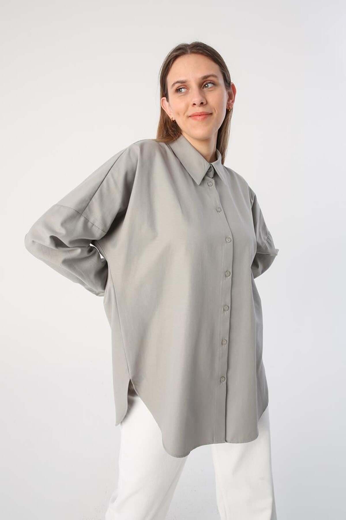 ALLDAY Gri01-Oversize Basic Gömlek