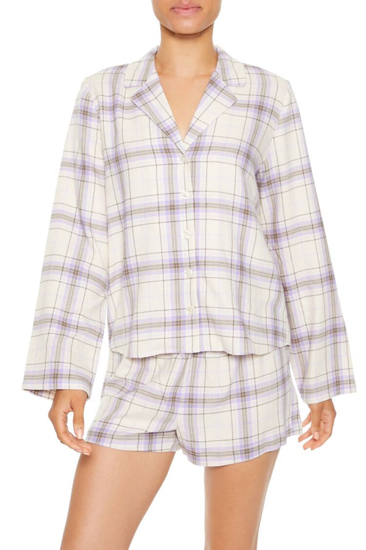 Forever 21 Ekose Desenli Gömlek & Şort Pijama Takımı