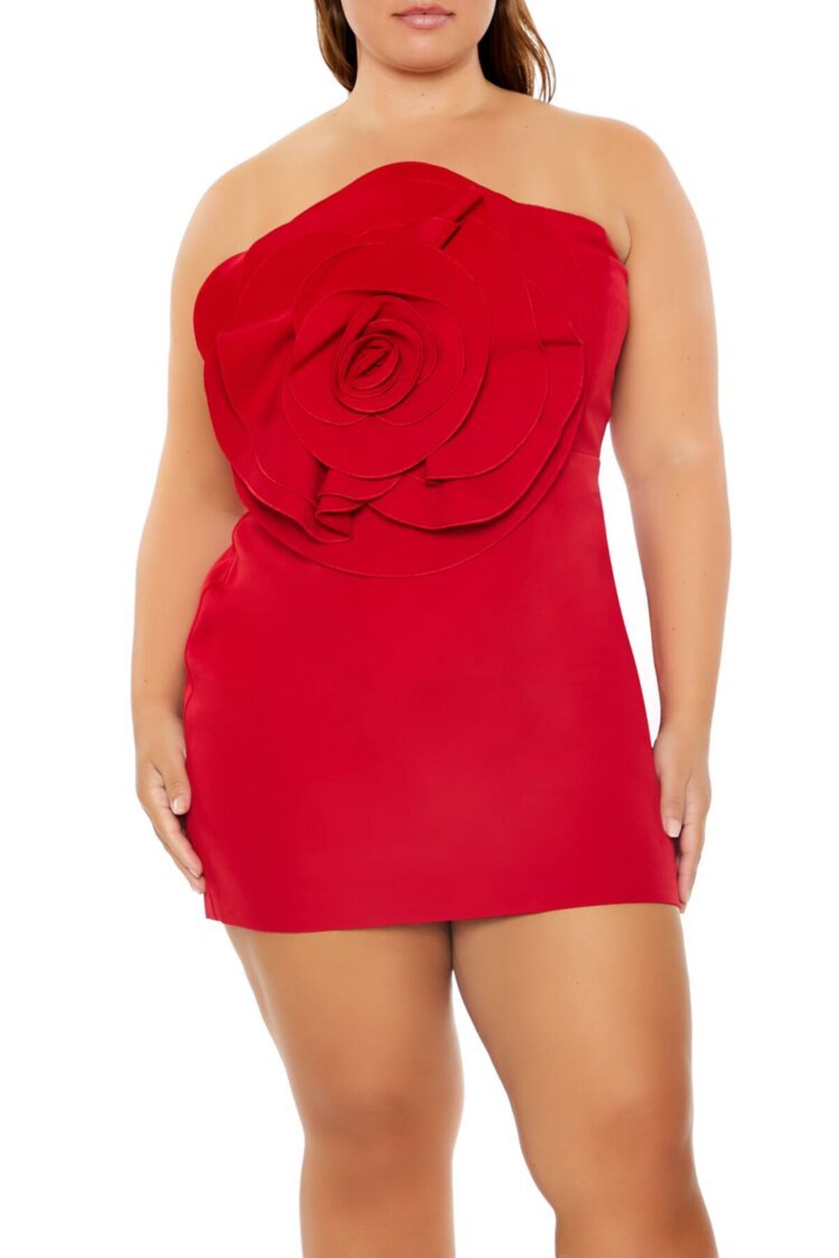Forever 21 Plus Size Gül Detaylı Mini Elbise