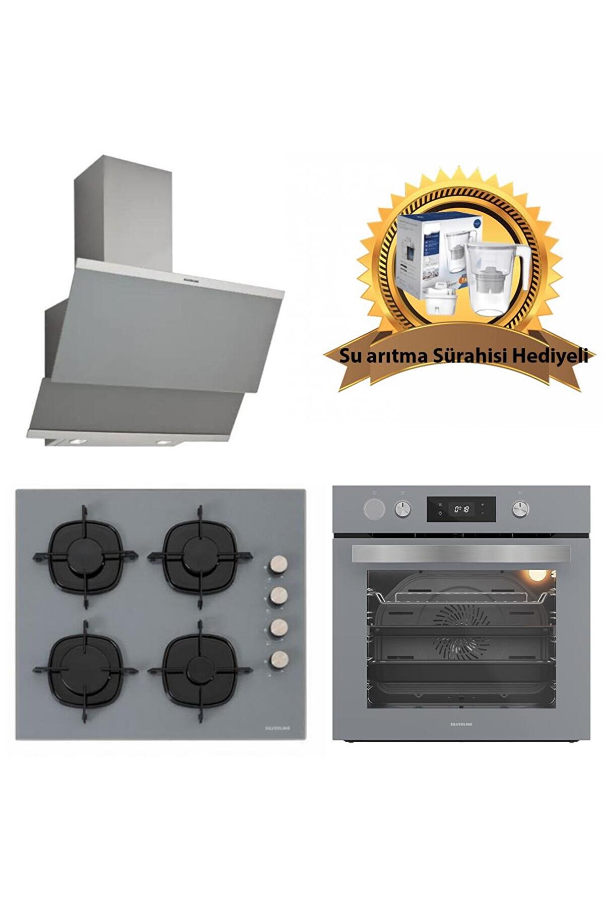 Buhar Destekli Fryart Gri Cam Ankastre Set 3420 Gri - CS5335S01 - BO65P4S01