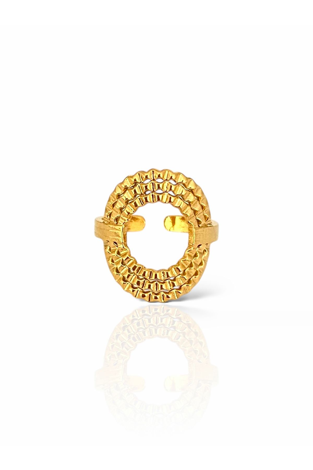Bonnjerra Jewellery Tasarım Altın Kaplama Lazer Kesim Oval Çelik Yüzük