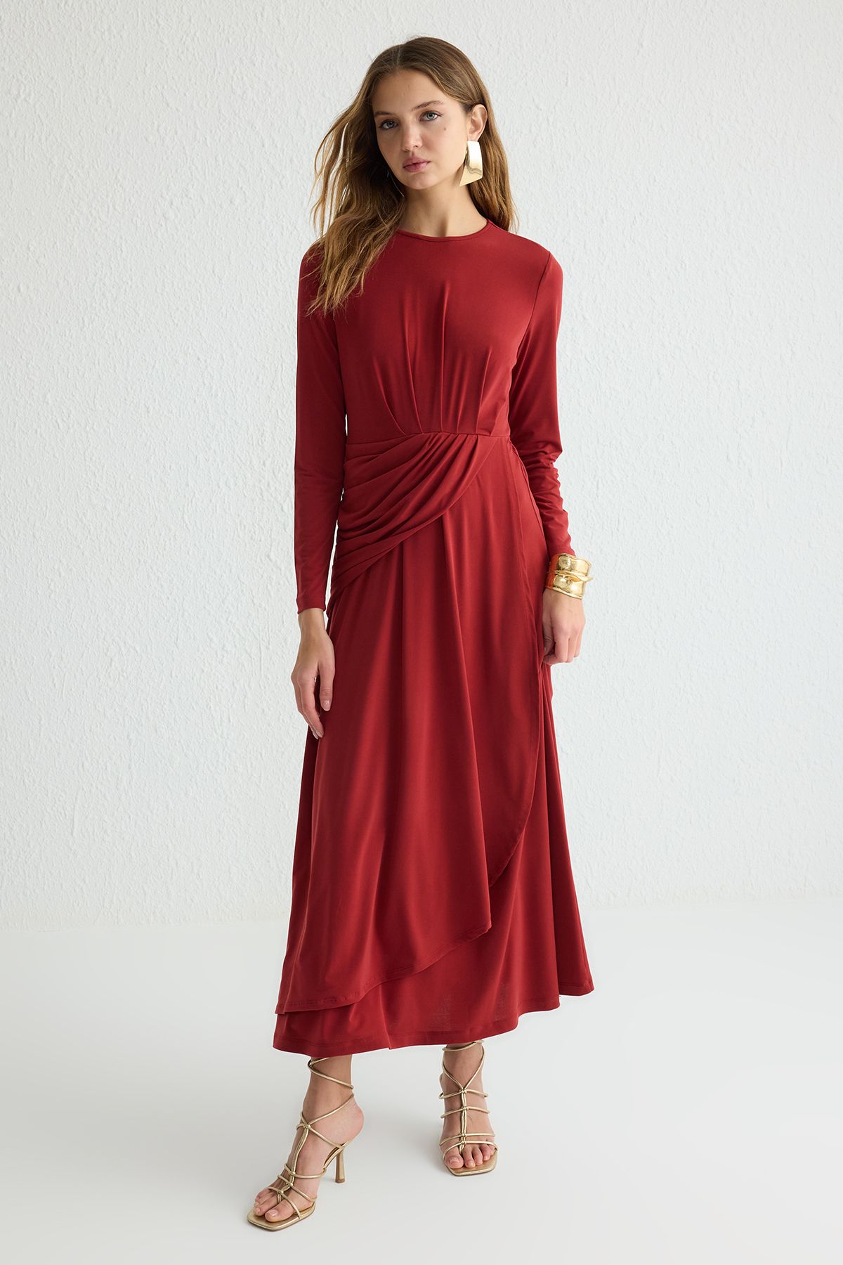 TRENDYOL MODEST Kiremit Regular Sandy Düz Örme Abiye Elbise TCTSS25DB00016