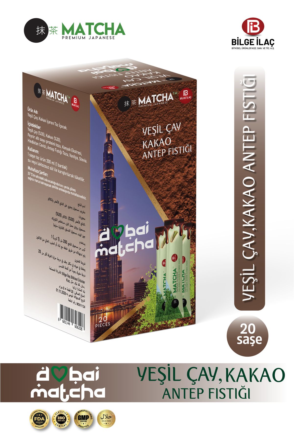 Bilge İlaç Matcha Premium Japanese DUBAİ ÇİKOLATALI MATCHA