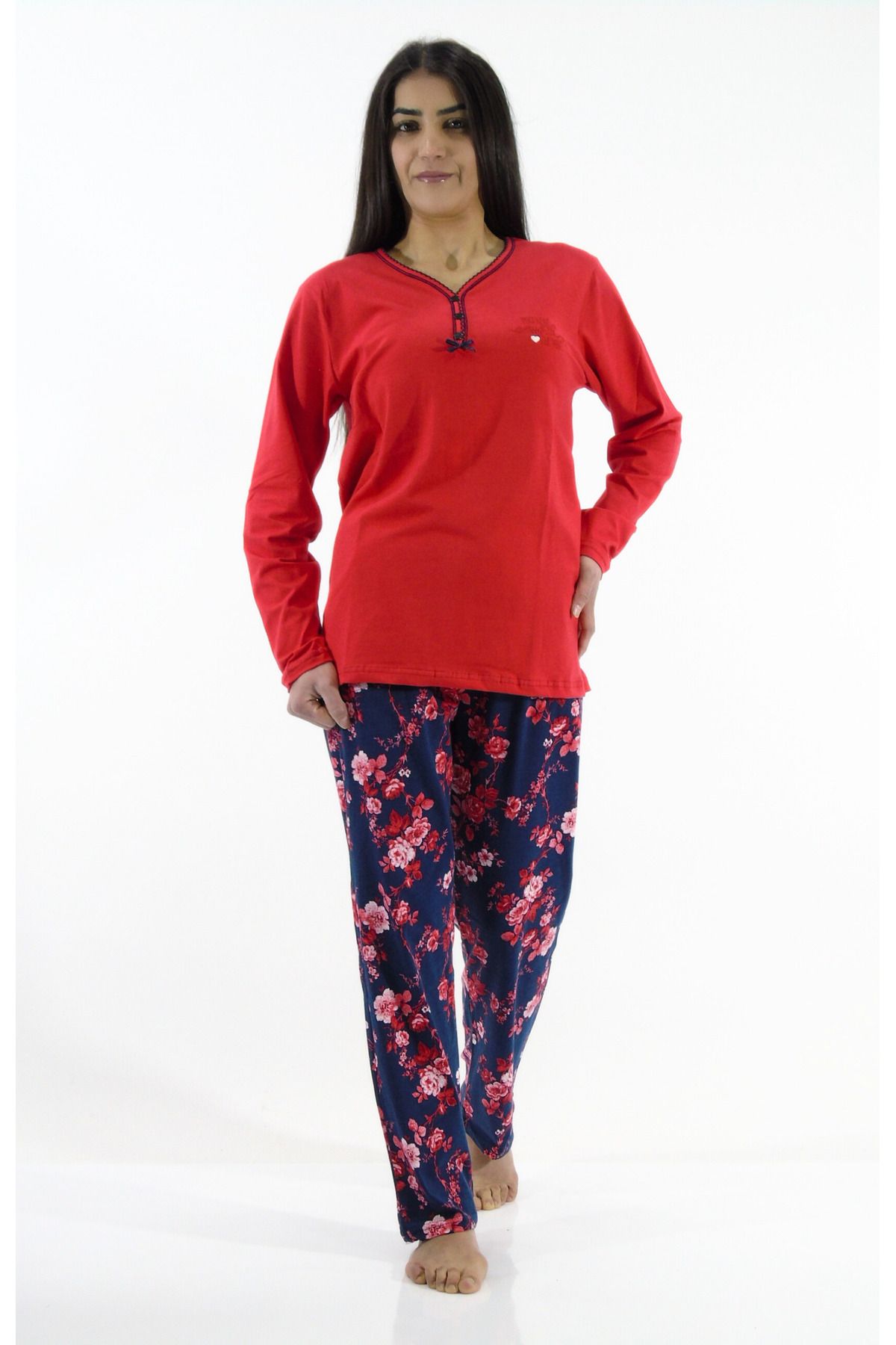 mefa Çiçek Desenli İnterlok Pijama Takımı